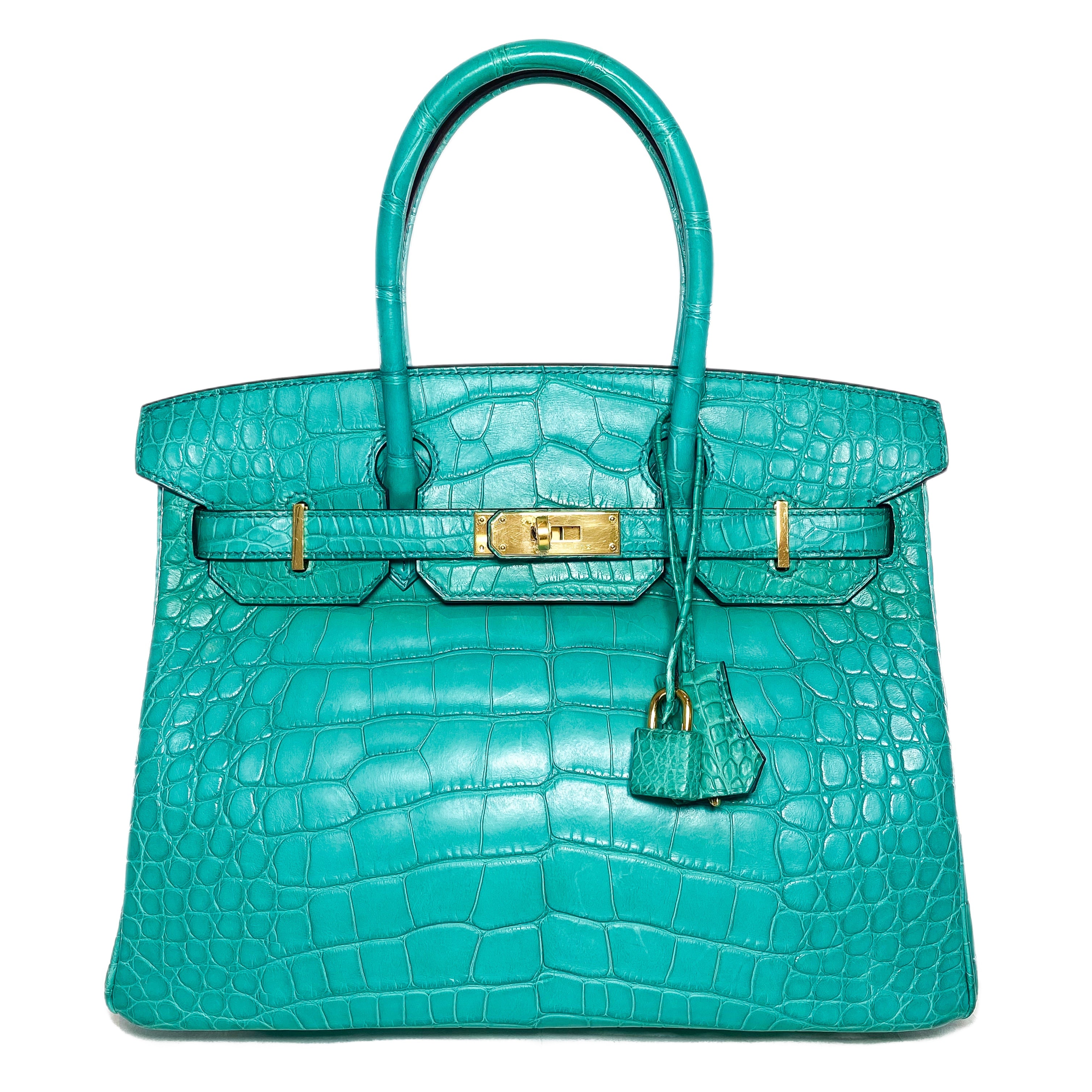 Hermes Birkin 30 Blue Paon Matte Alligator Gold Hardware