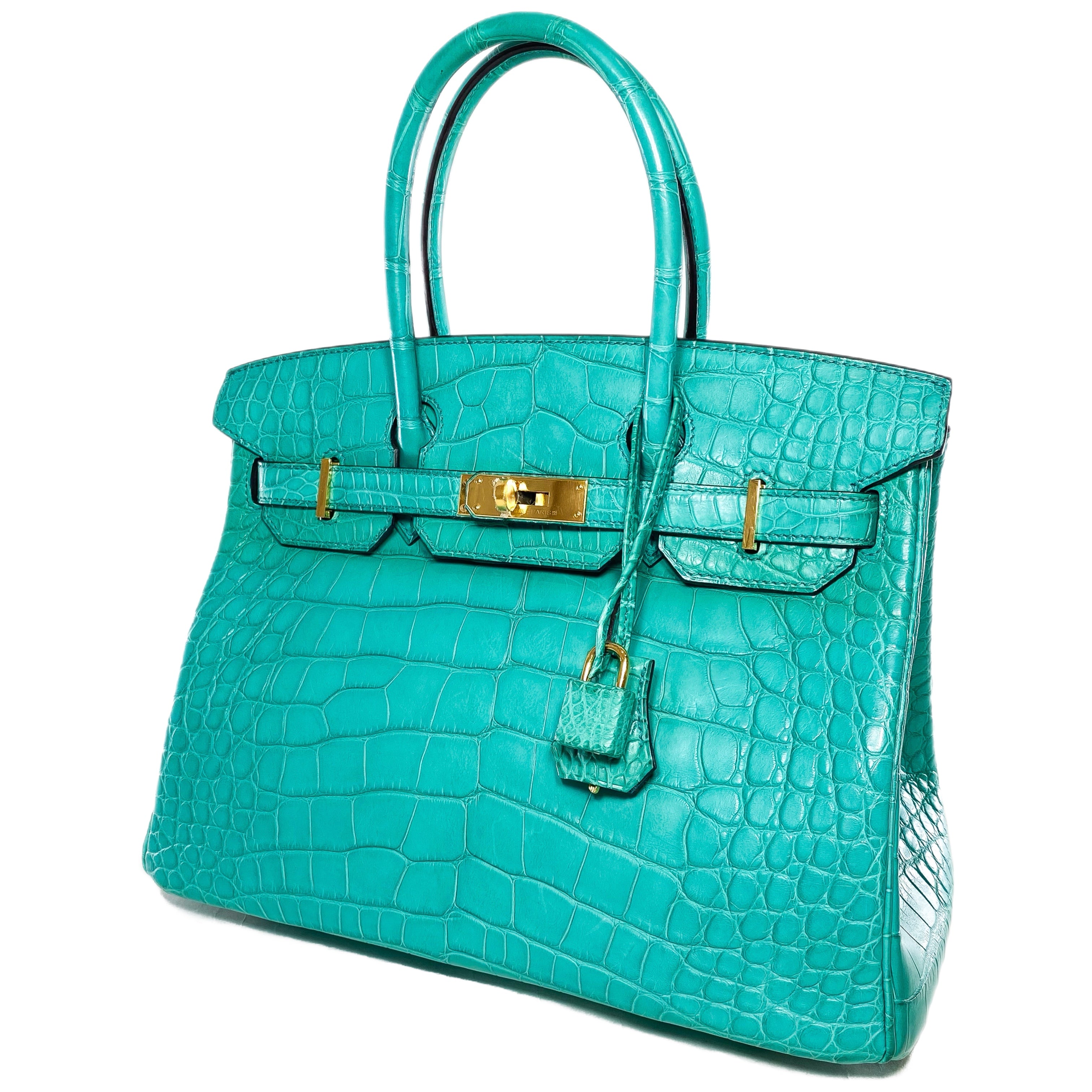 Hermes Birkin 30 Blue Paon Matte Alligator Gold Hardware