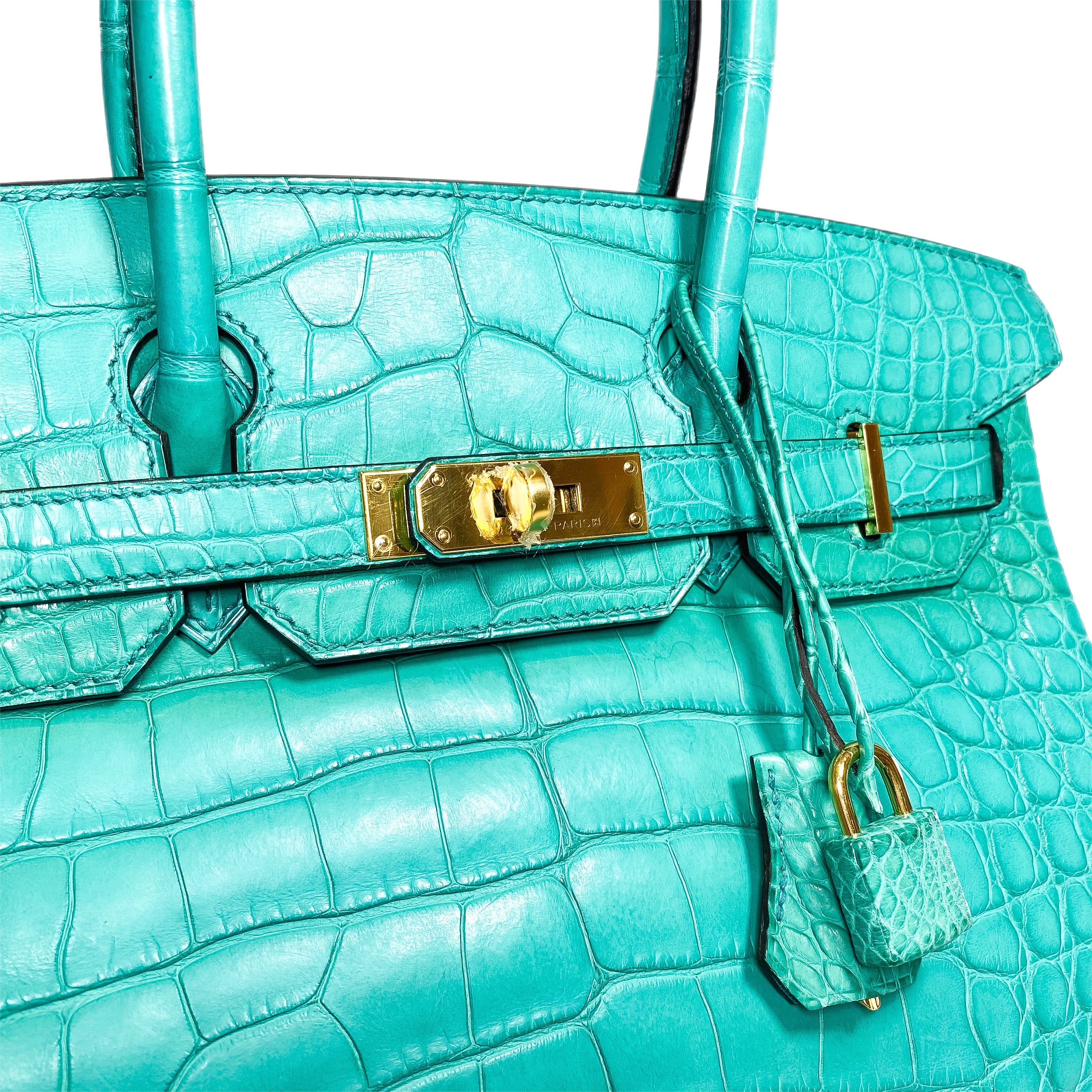 Hermes Birkin 30 Blue Paon Matte Alligator Gold Hardware