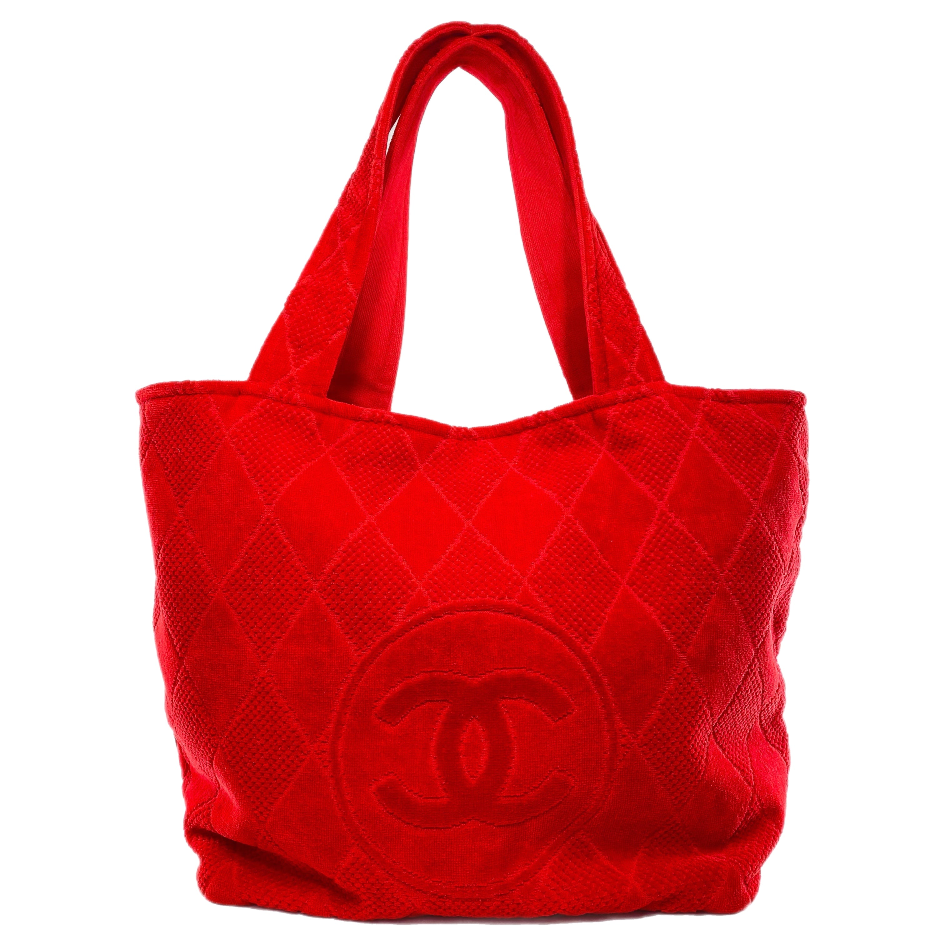 Chanel Red Terry Cloth Tote Beachwear Set