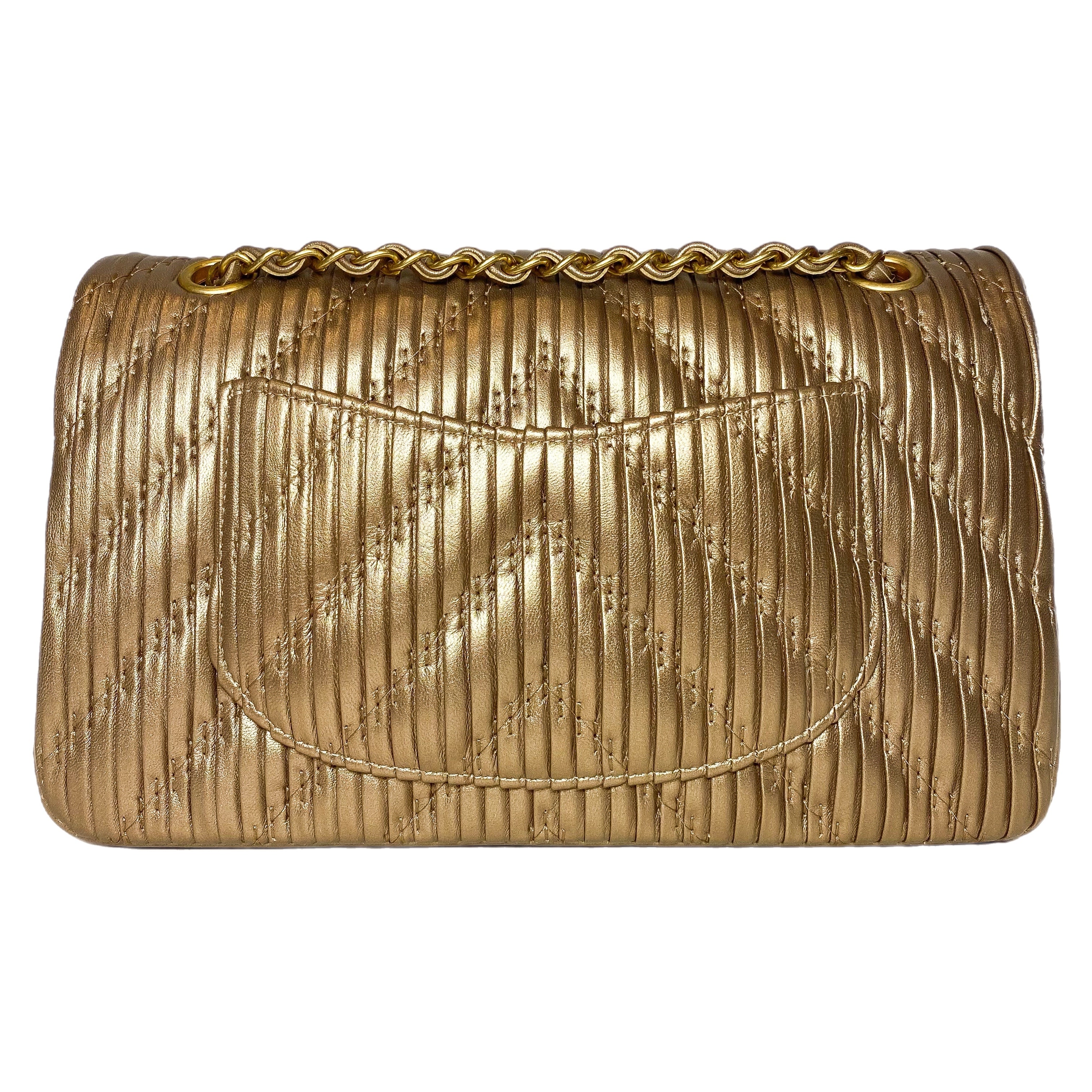 Chanel Gold Metallic Plisse Medium Double Flap Bag