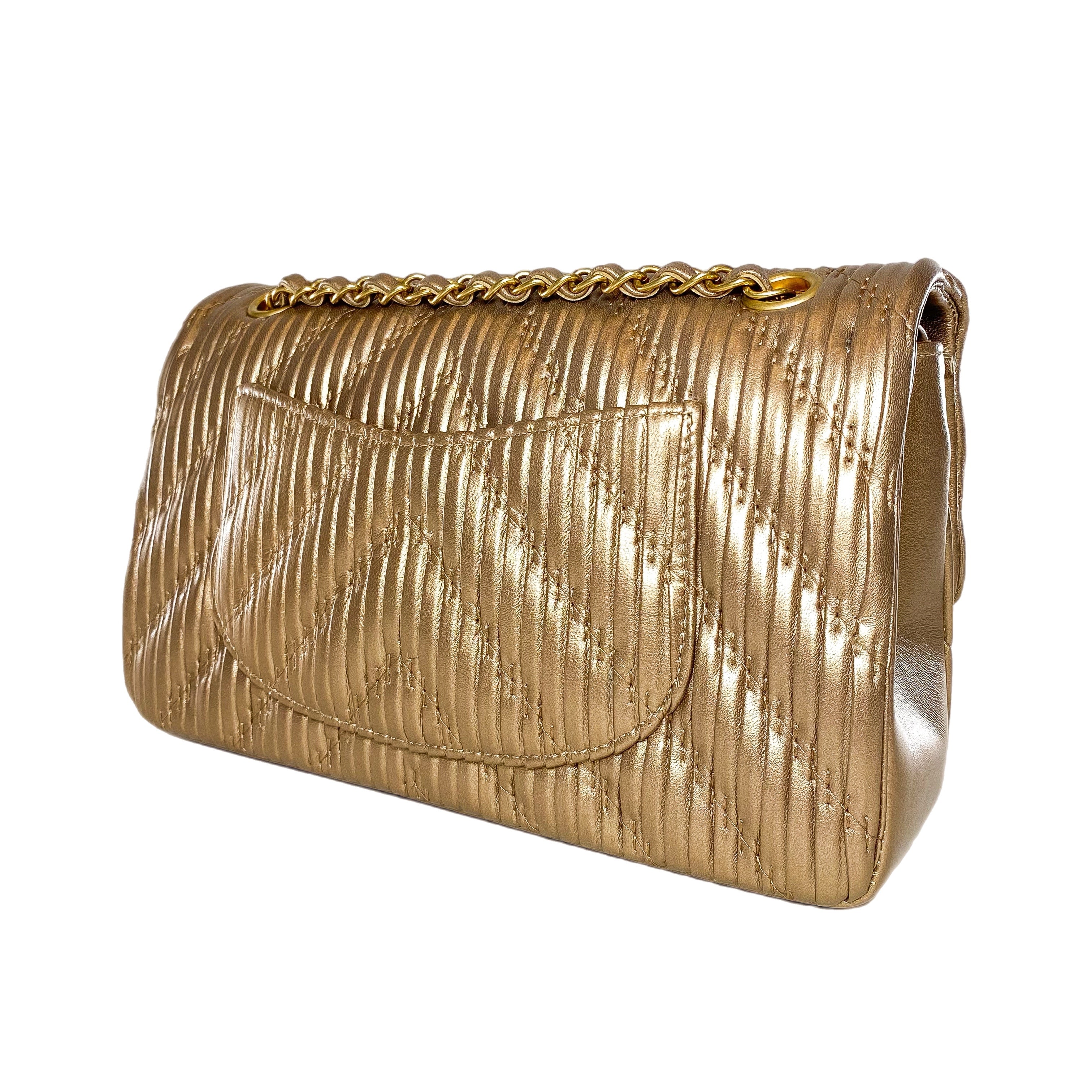 Chanel Gold Metallic Plisse Medium Double Flap Bag