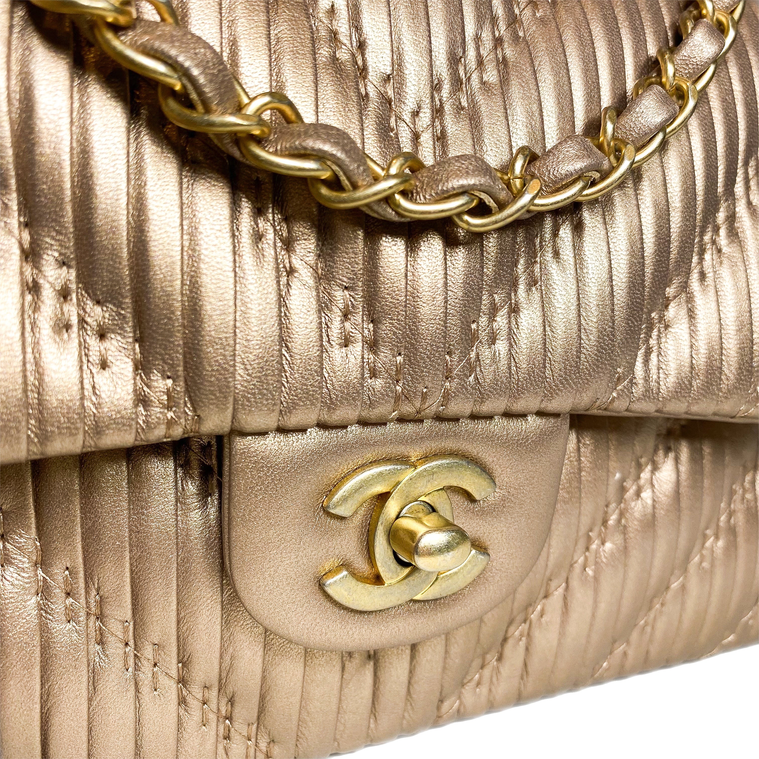 Chanel Gold Metallic Plisse Medium Double Flap Bag