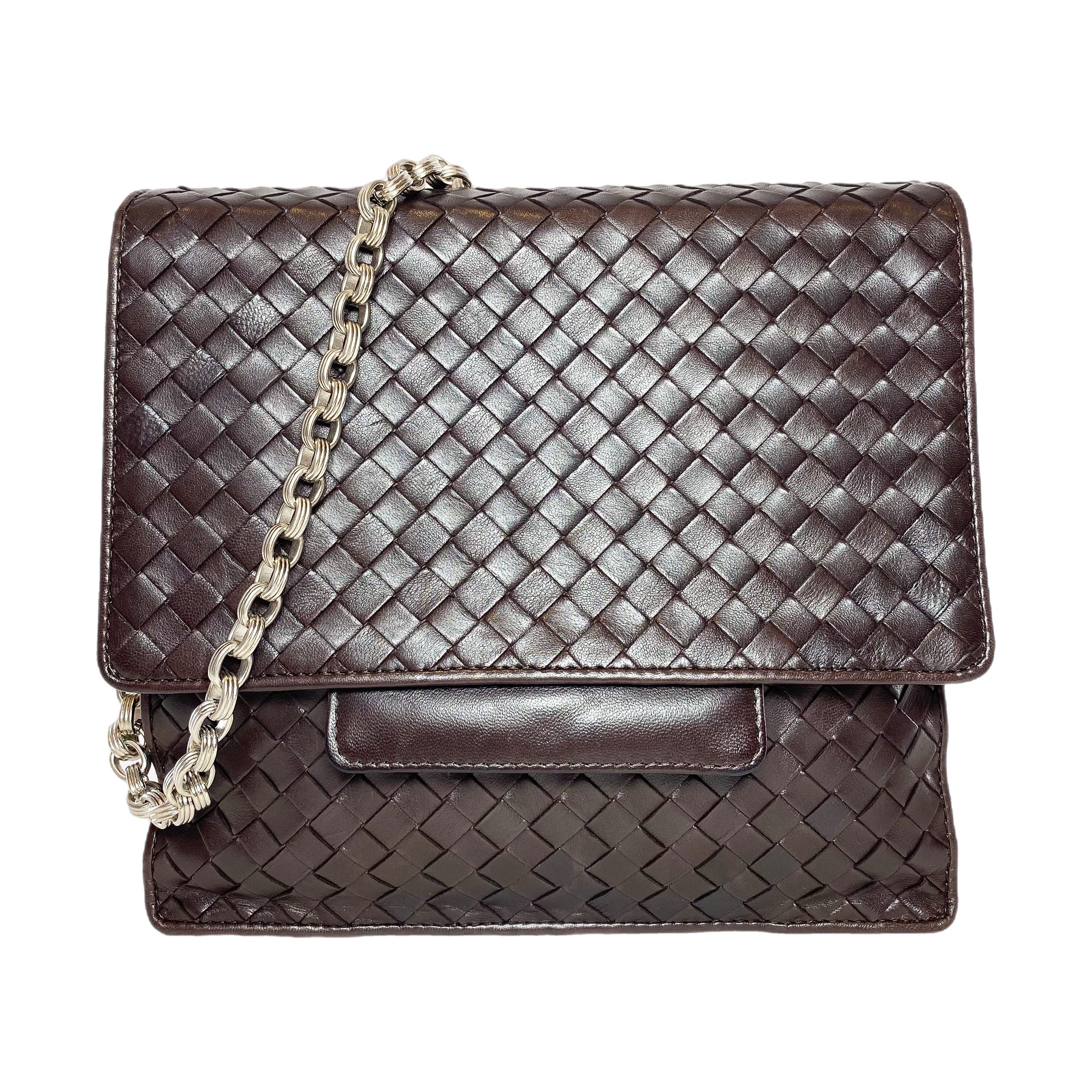 Bottega Veneta Brown Flap Bag with Chain