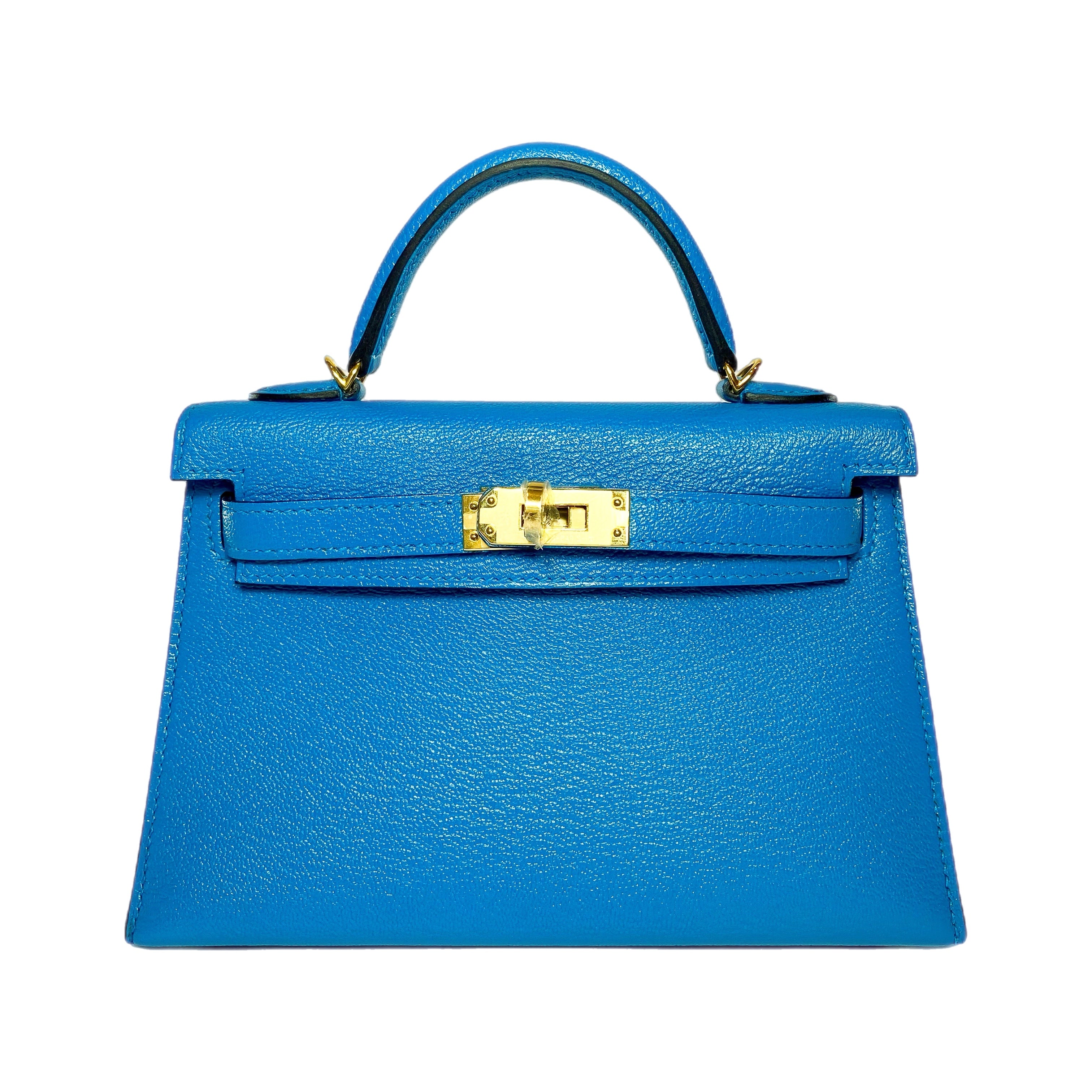 Hermes Mini kelly 20 Bleu Frida Chevre Gold Hardware