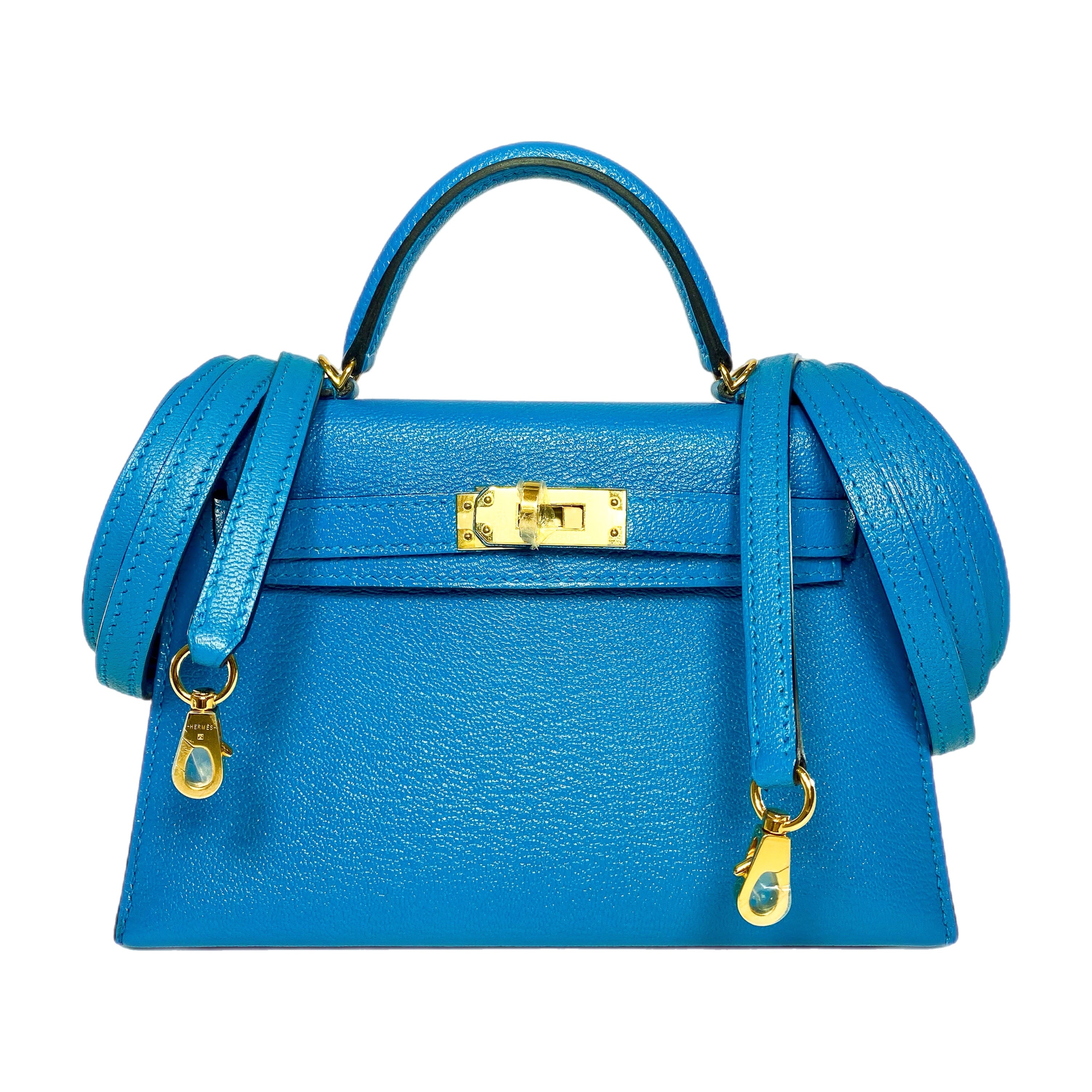 Hermes Mini kelly 20 Bleu Frida Chevre Gold Hardware