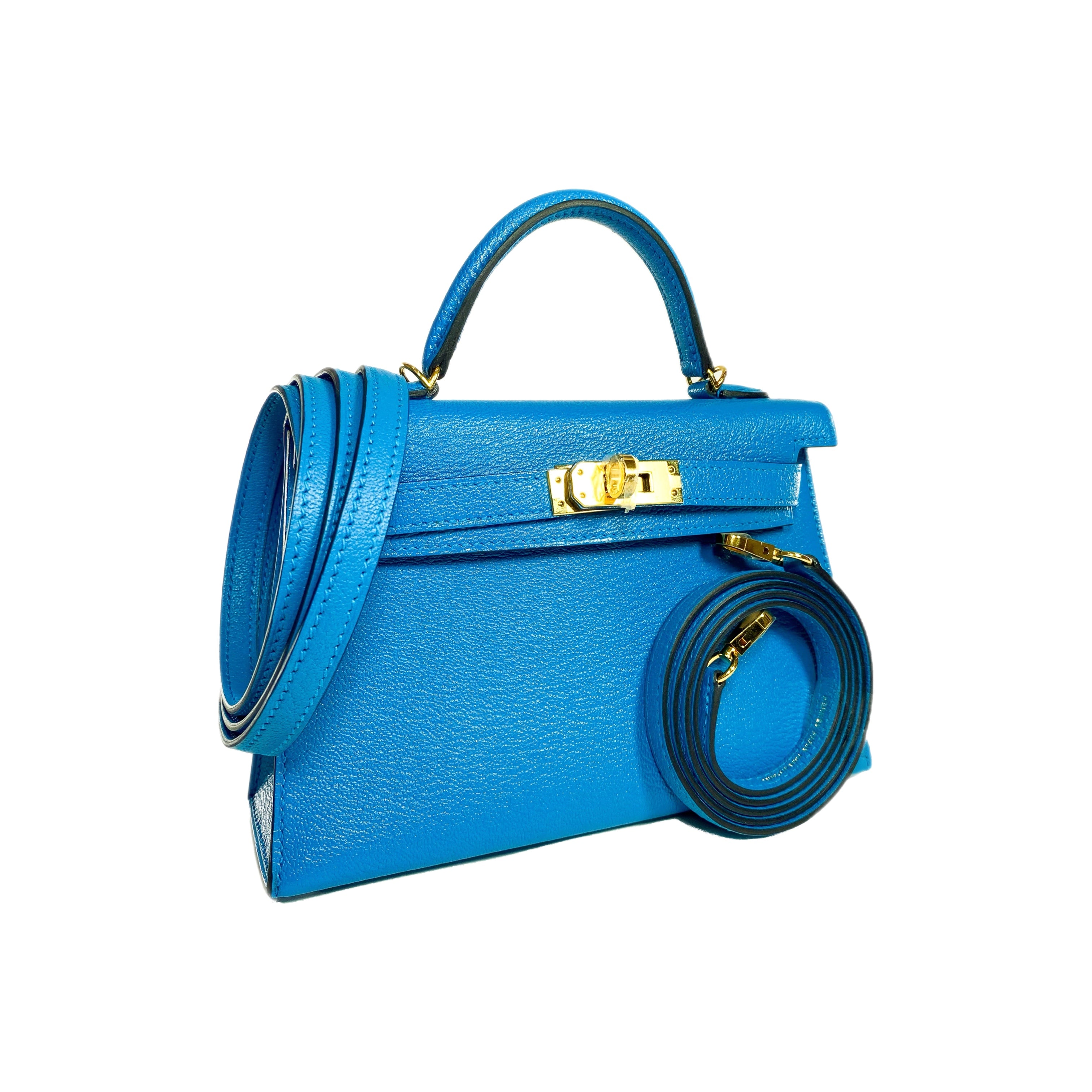 Hermes Mini kelly 20 Bleu Frida Chevre Gold Hardware