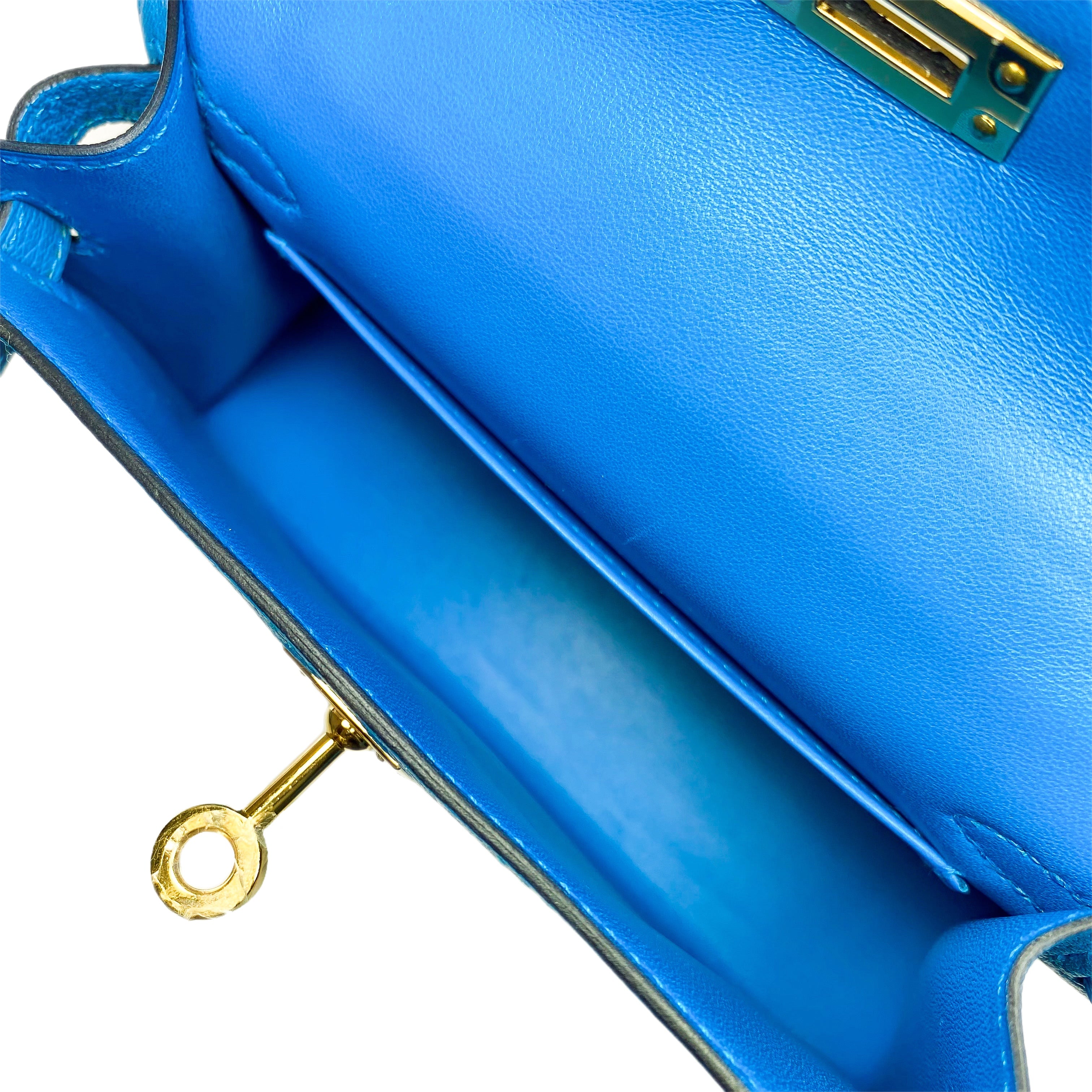 Hermes Mini kelly 20 Bleu Frida Chevre Gold Hardware