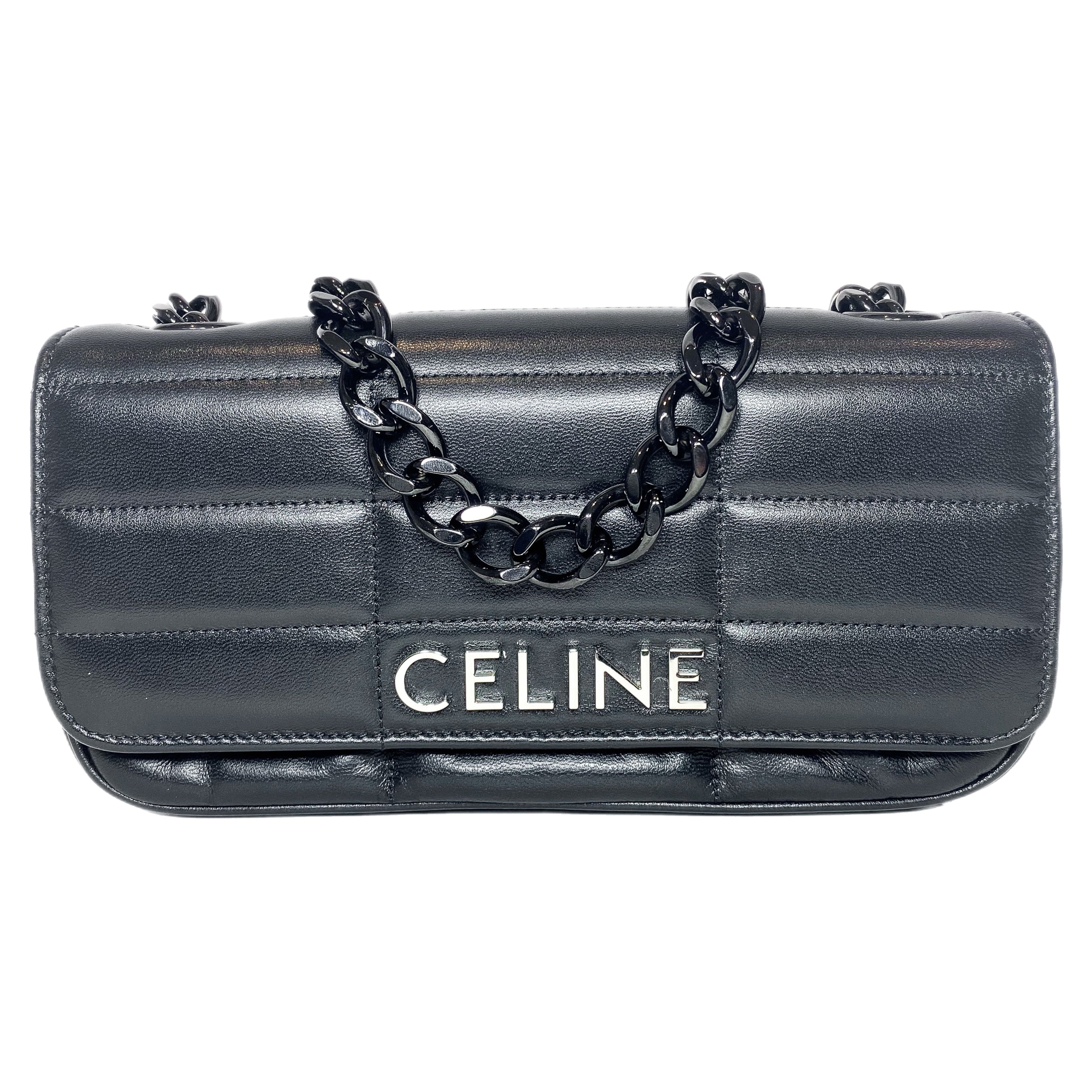 Celine Black Matelasse Monochrome Chain Shoulder Bag