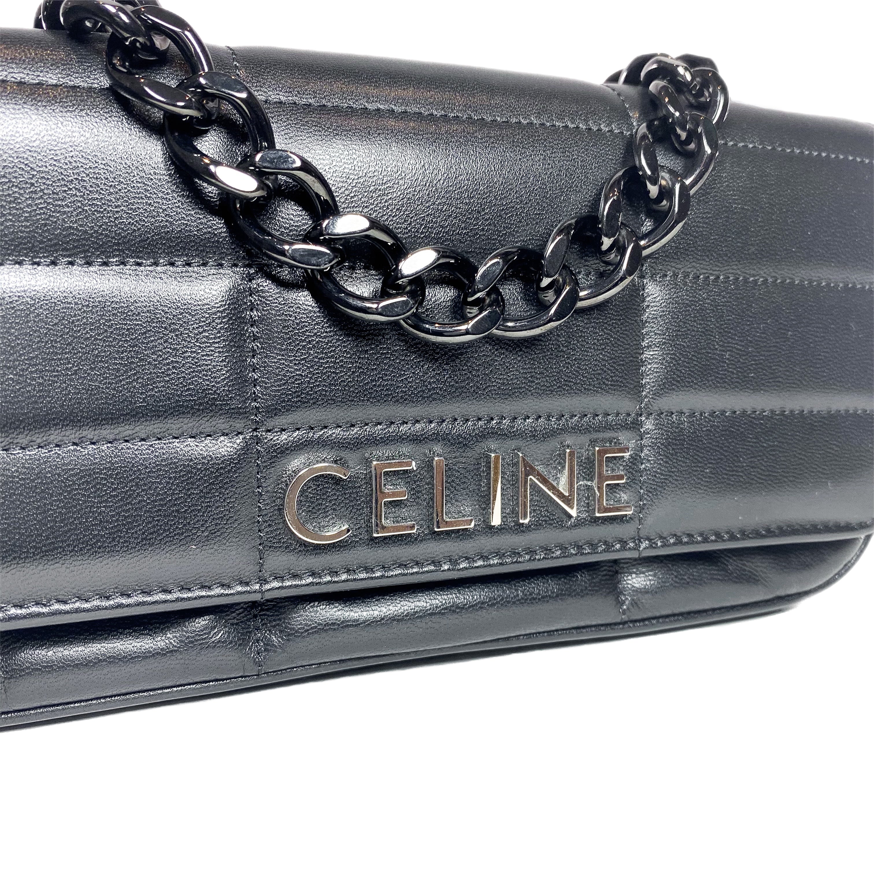 Celine Black Matelasse Monochrome Chain Shoulder Bag