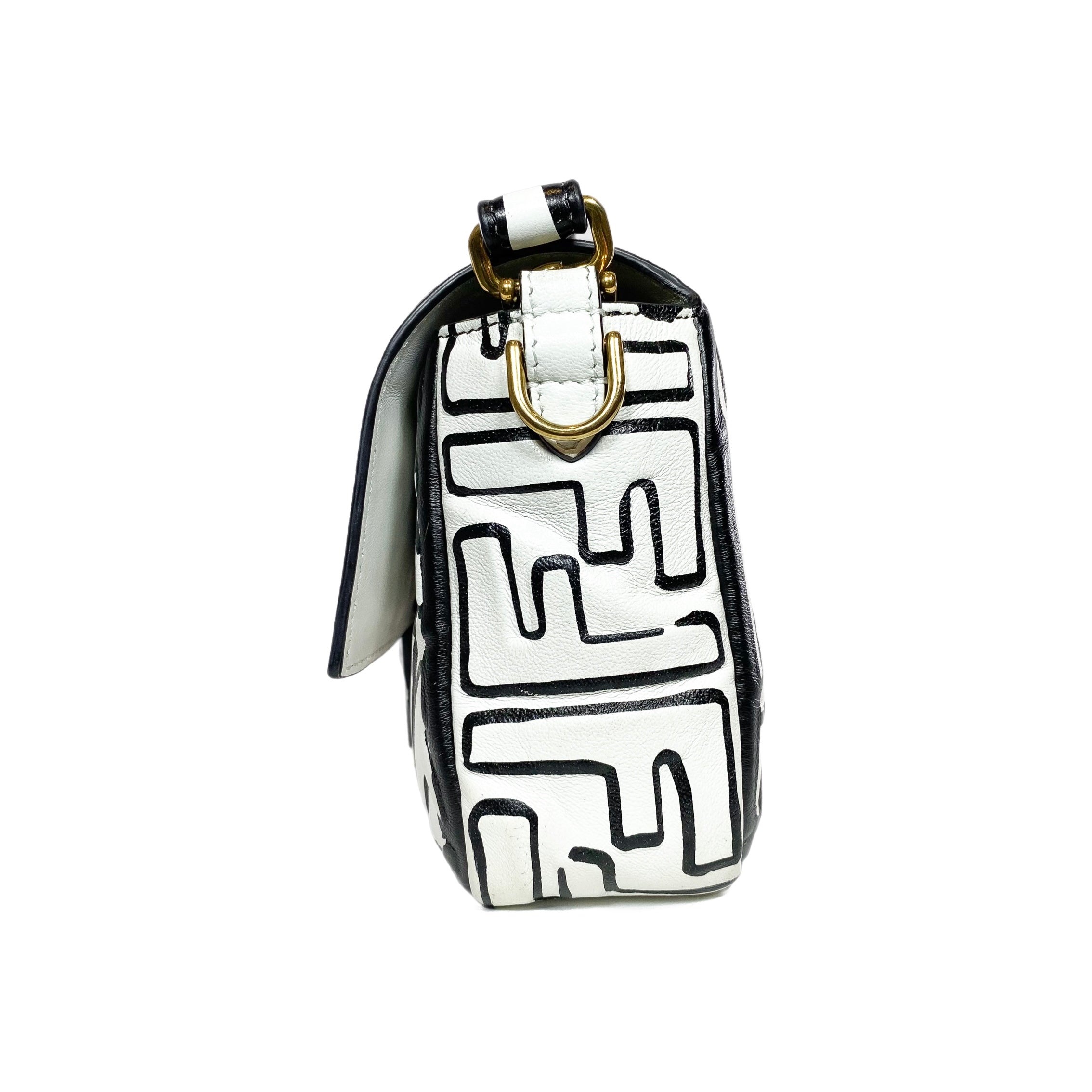 Fendi x Joshua Vides Black and White Logo Embossed Baguette