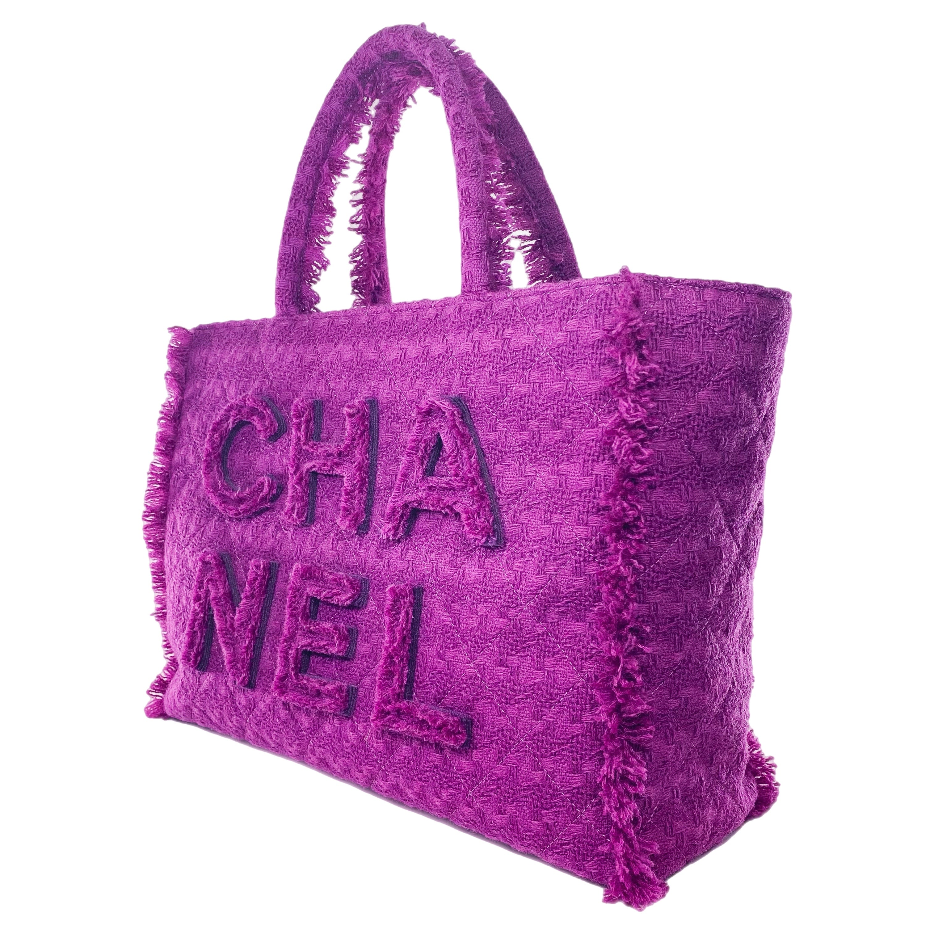 Chanel Fuchsia Tweed Wool Zipped Shopping Tote