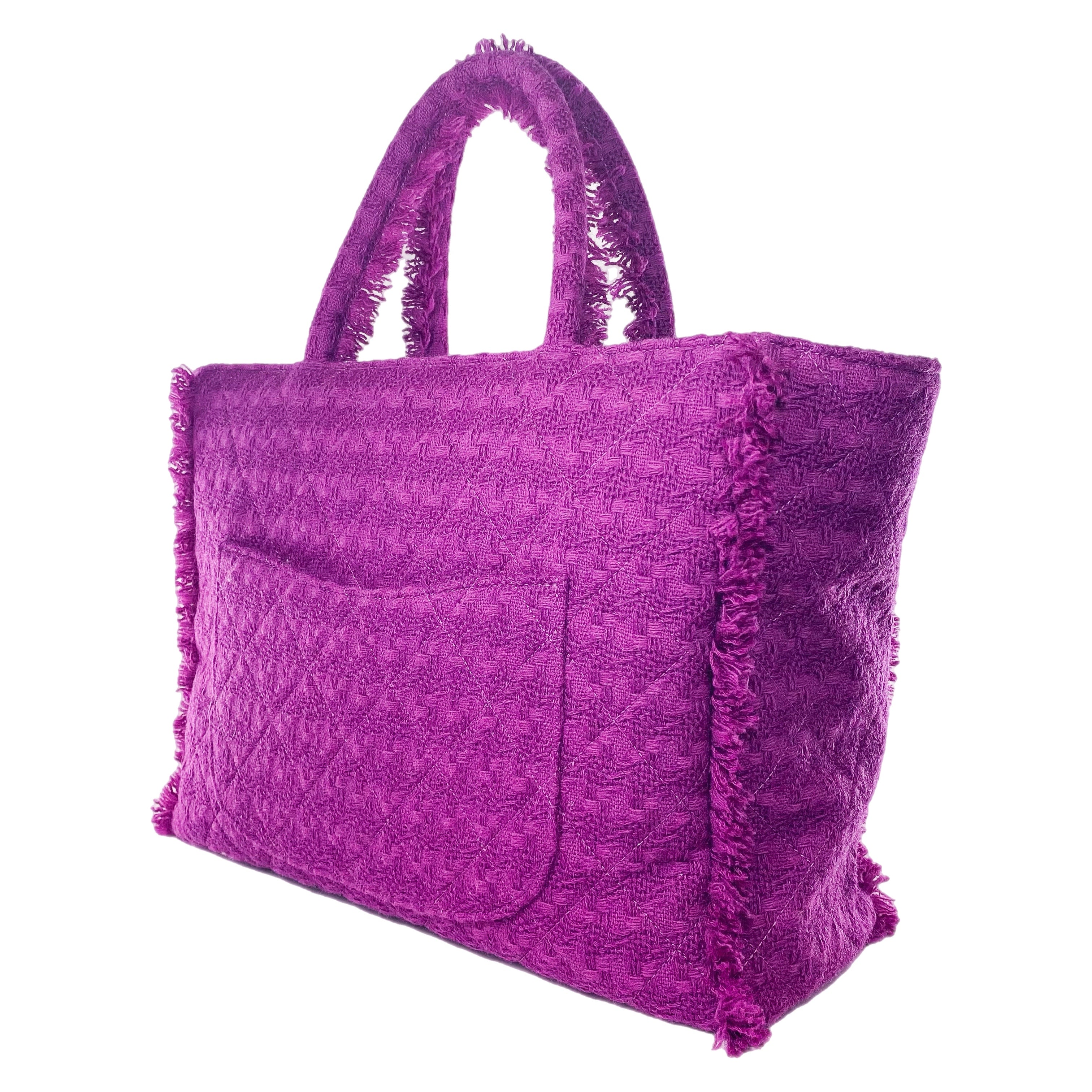 Chanel Fuchsia Tweed Wool Zipped Shopping Tote