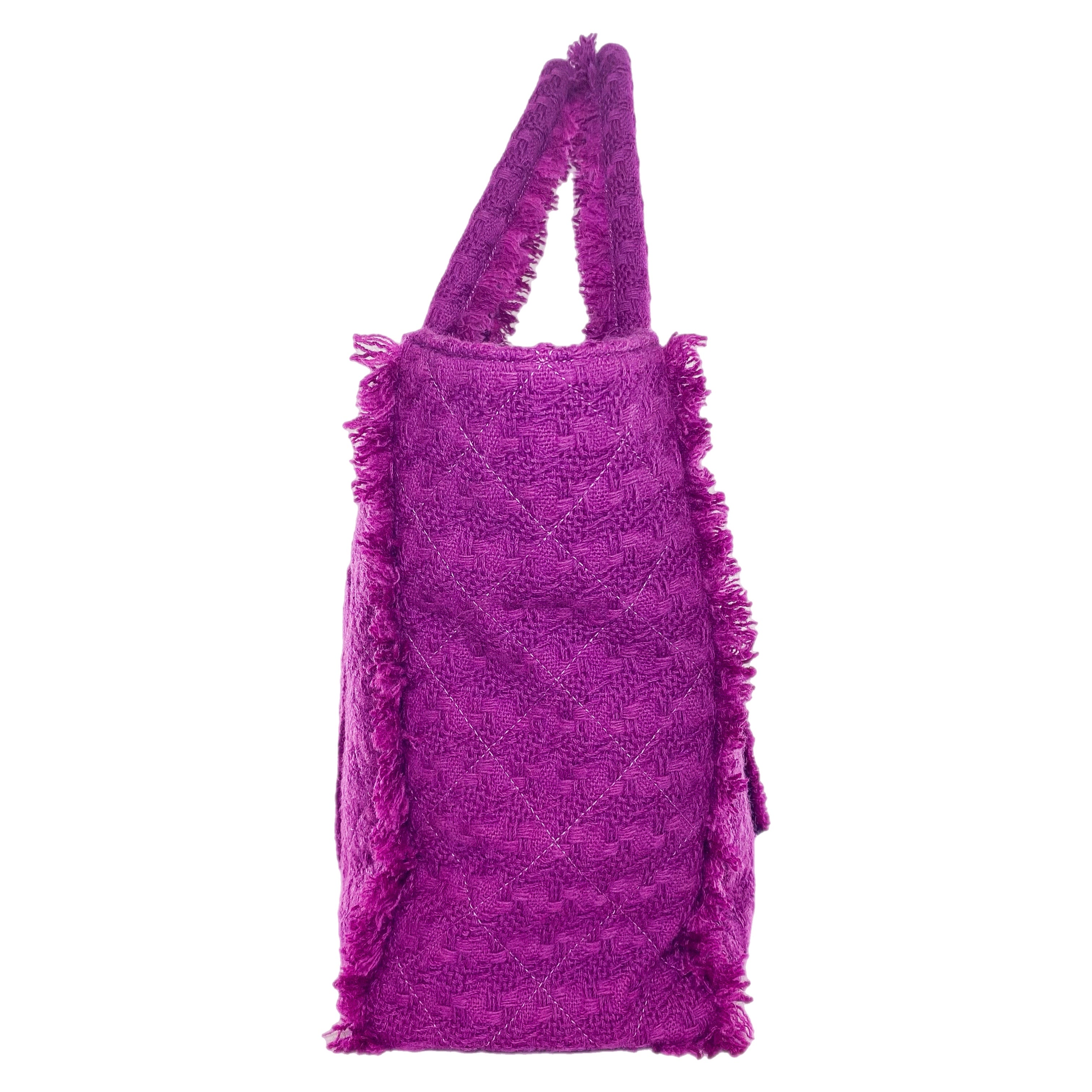 Chanel Fuchsia Tweed Wool Zipped Shopping Tote