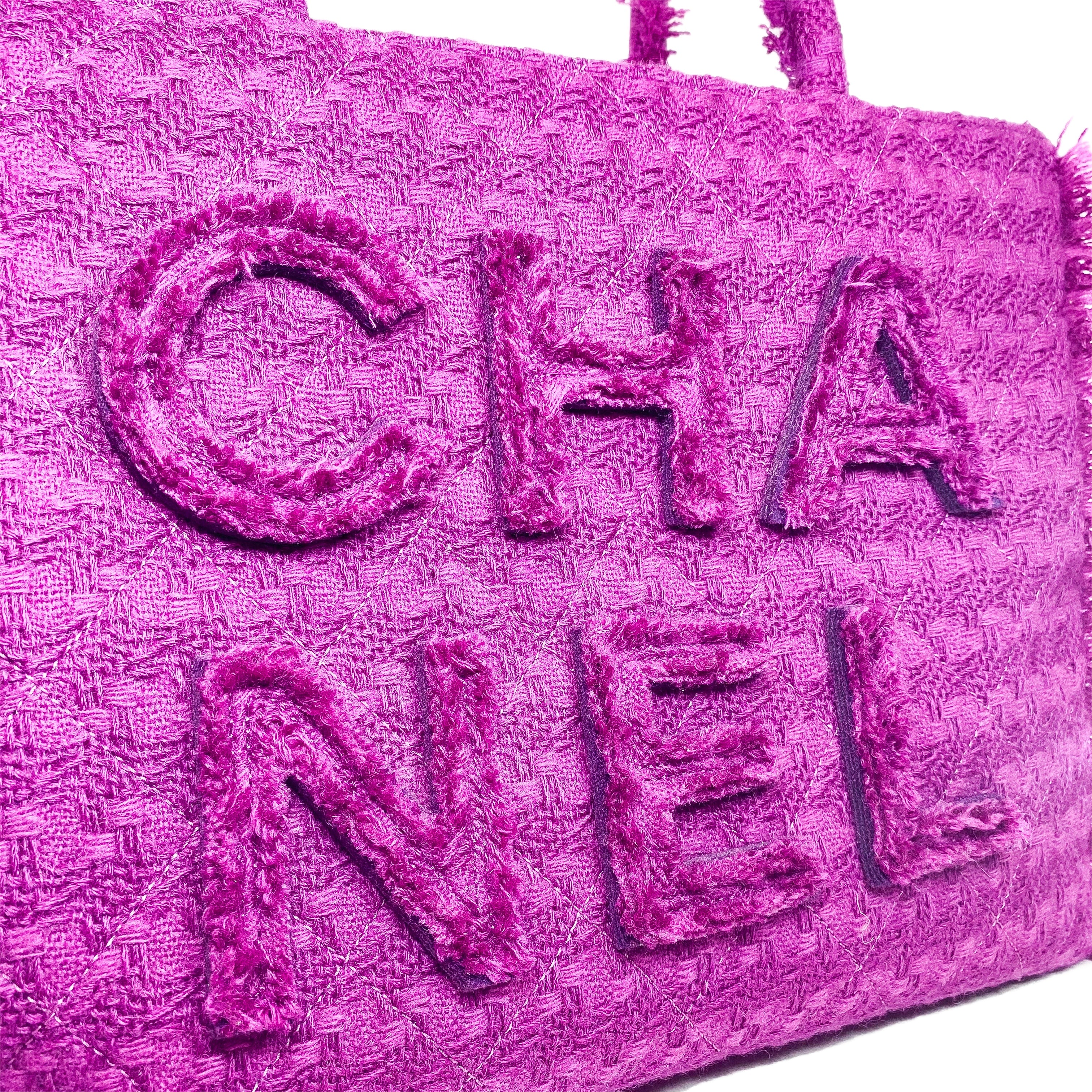 Chanel Fuchsia Tweed Wool Zipped Shopping Tote