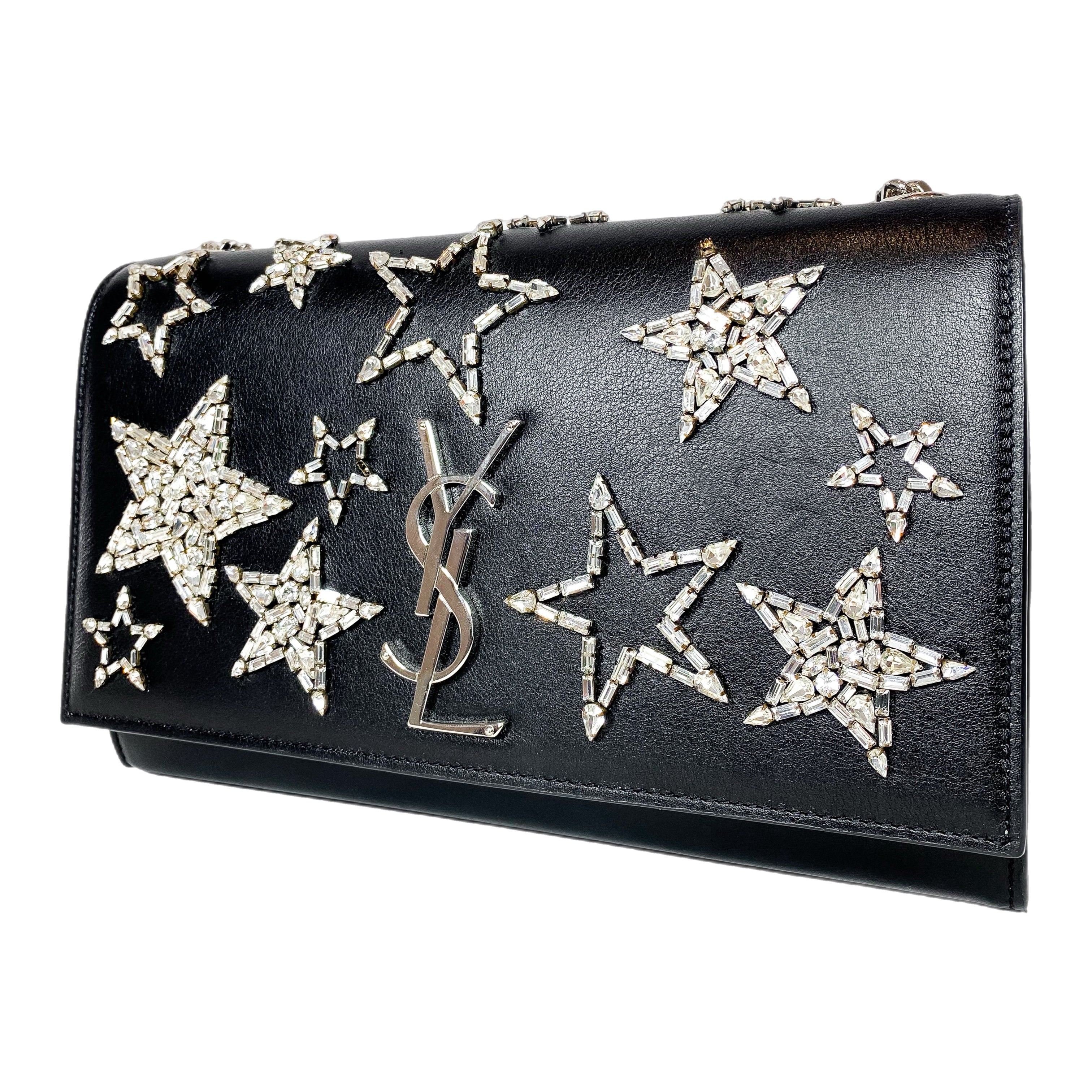 YSL Black Crystal Star Medium Monogram Kate Bag