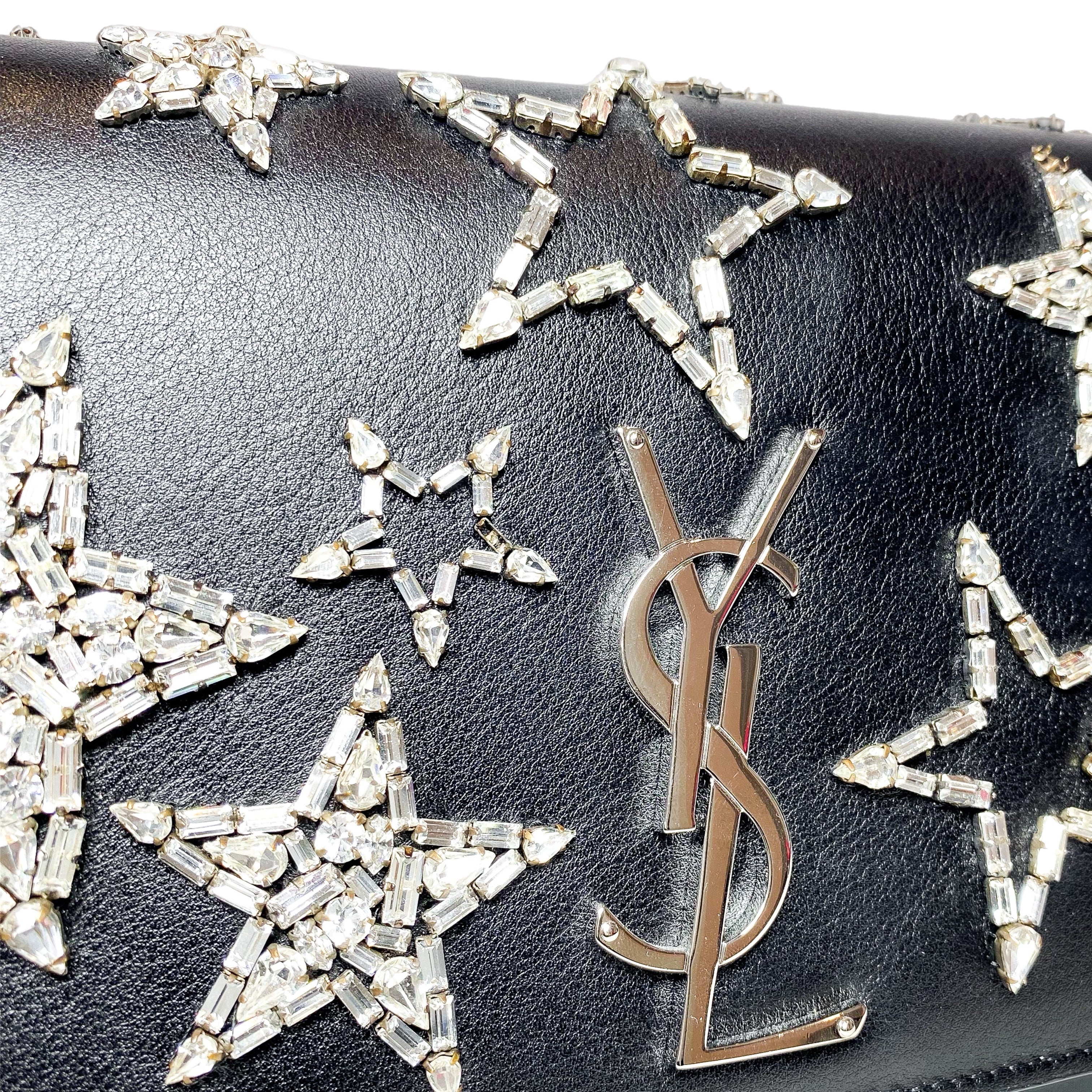 YSL Black Crystal Star Medium Monogram Kate Bag