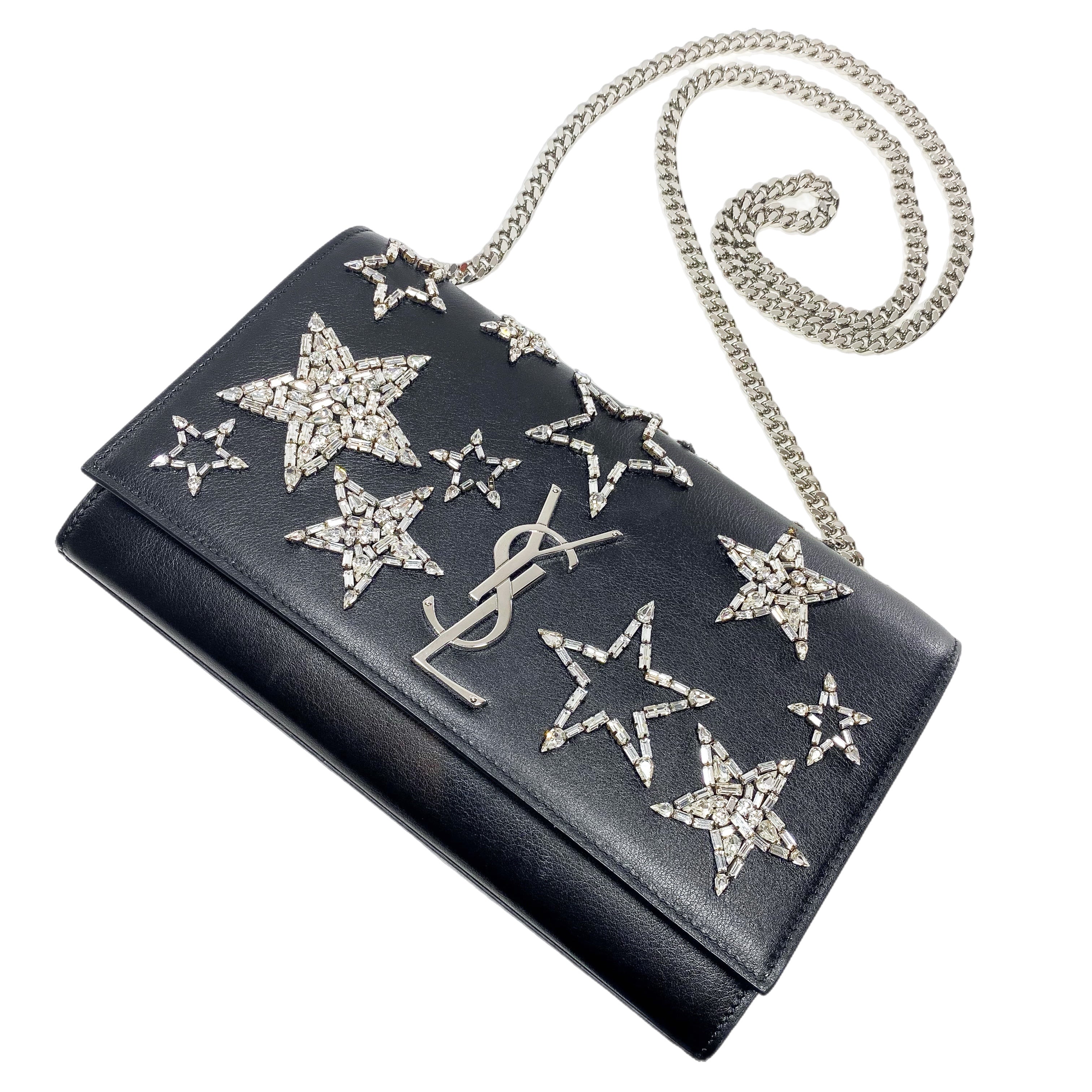 YSL Black Crystal Star Medium Monogram Kate Bag