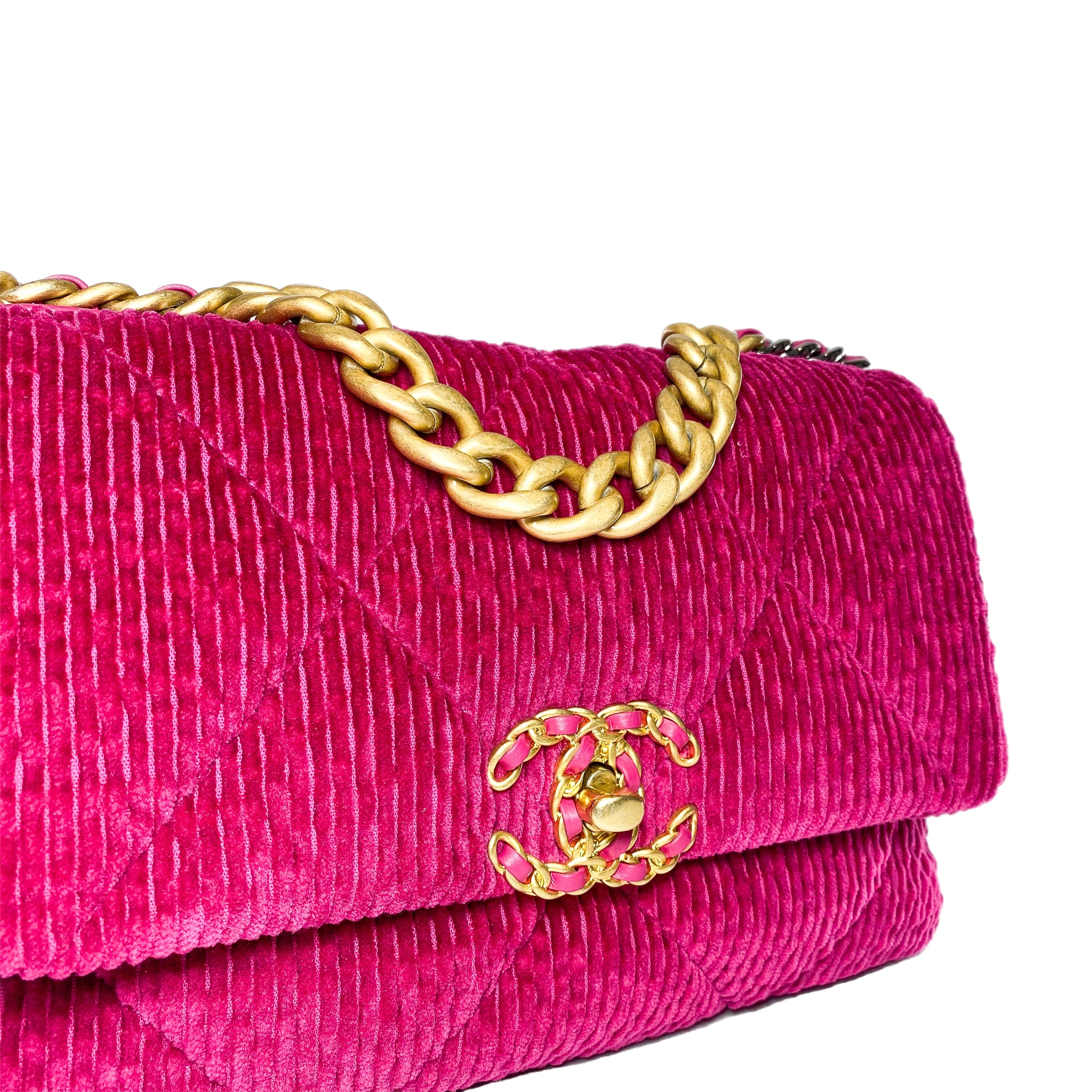 Chanel 19 Dark Pink Corduroy Medium Flap Bag