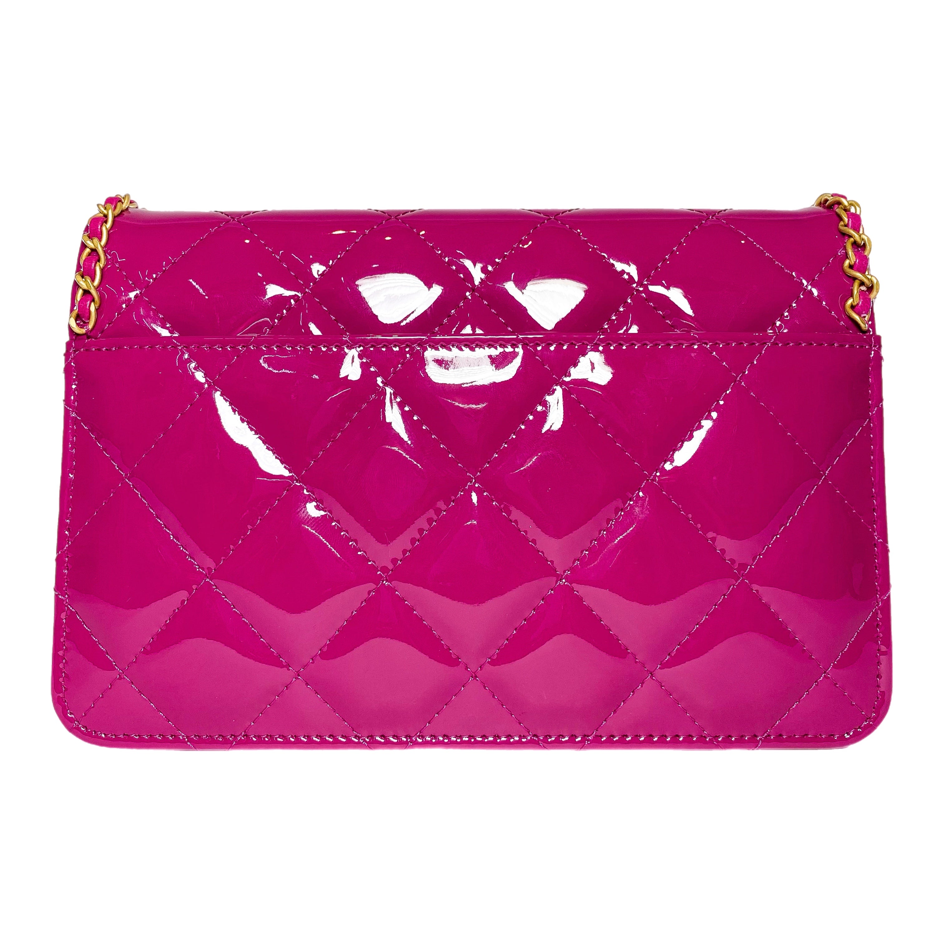 Chanel Fuchsia Patent Chain Heart Wallet on Chain