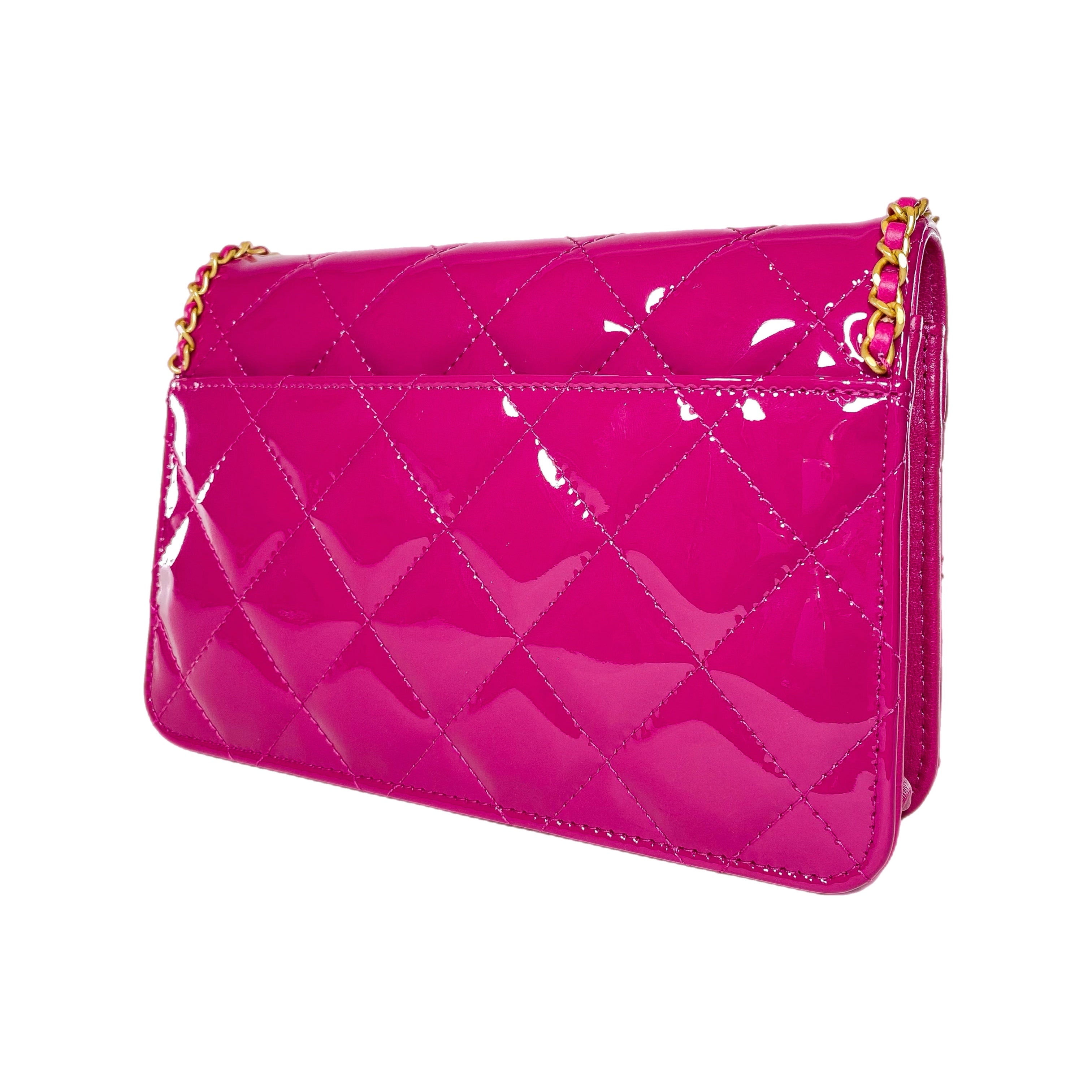 Chanel Fuchsia Patent Chain Heart Wallet on Chain