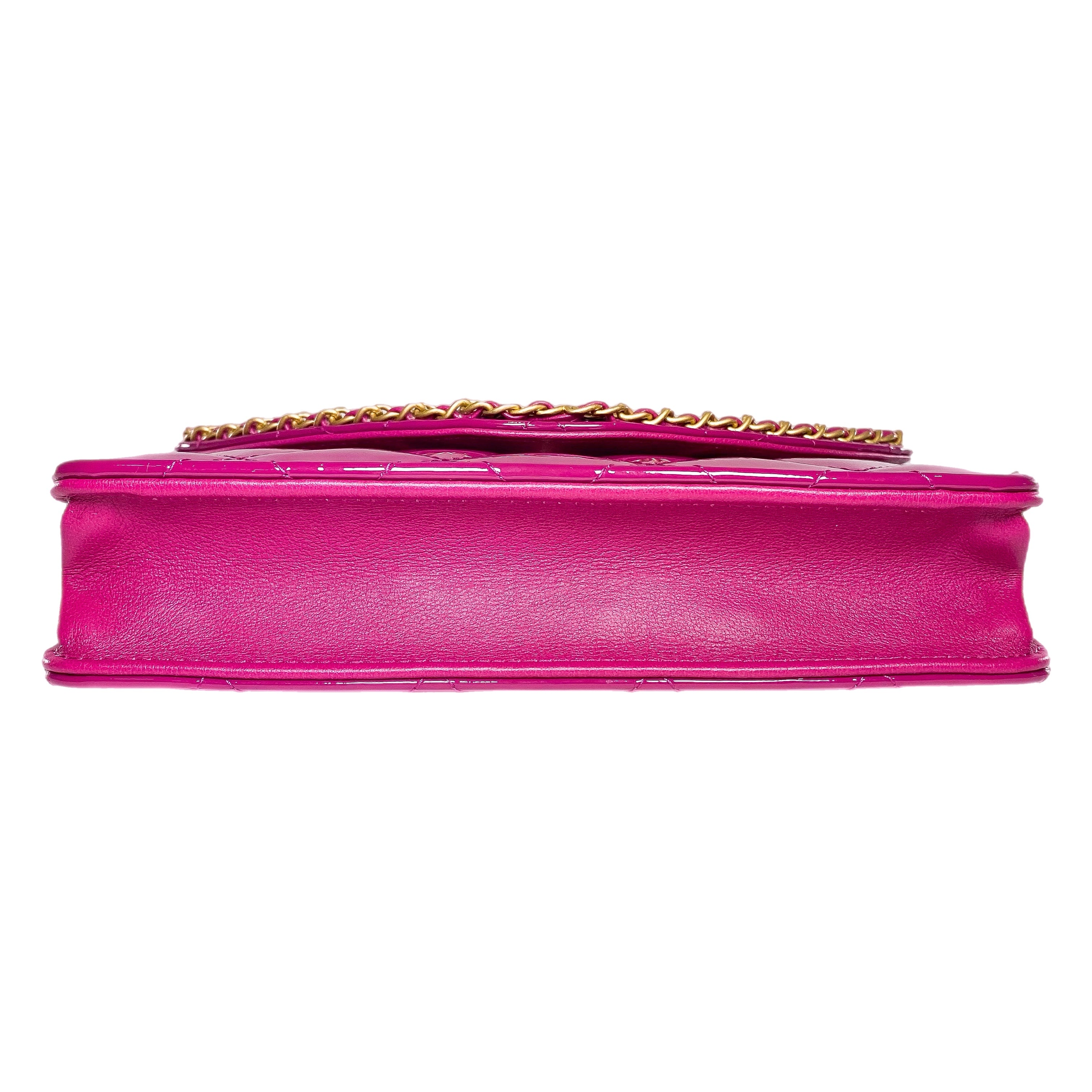 Chanel Fuchsia Patent Chain Heart Wallet on Chain