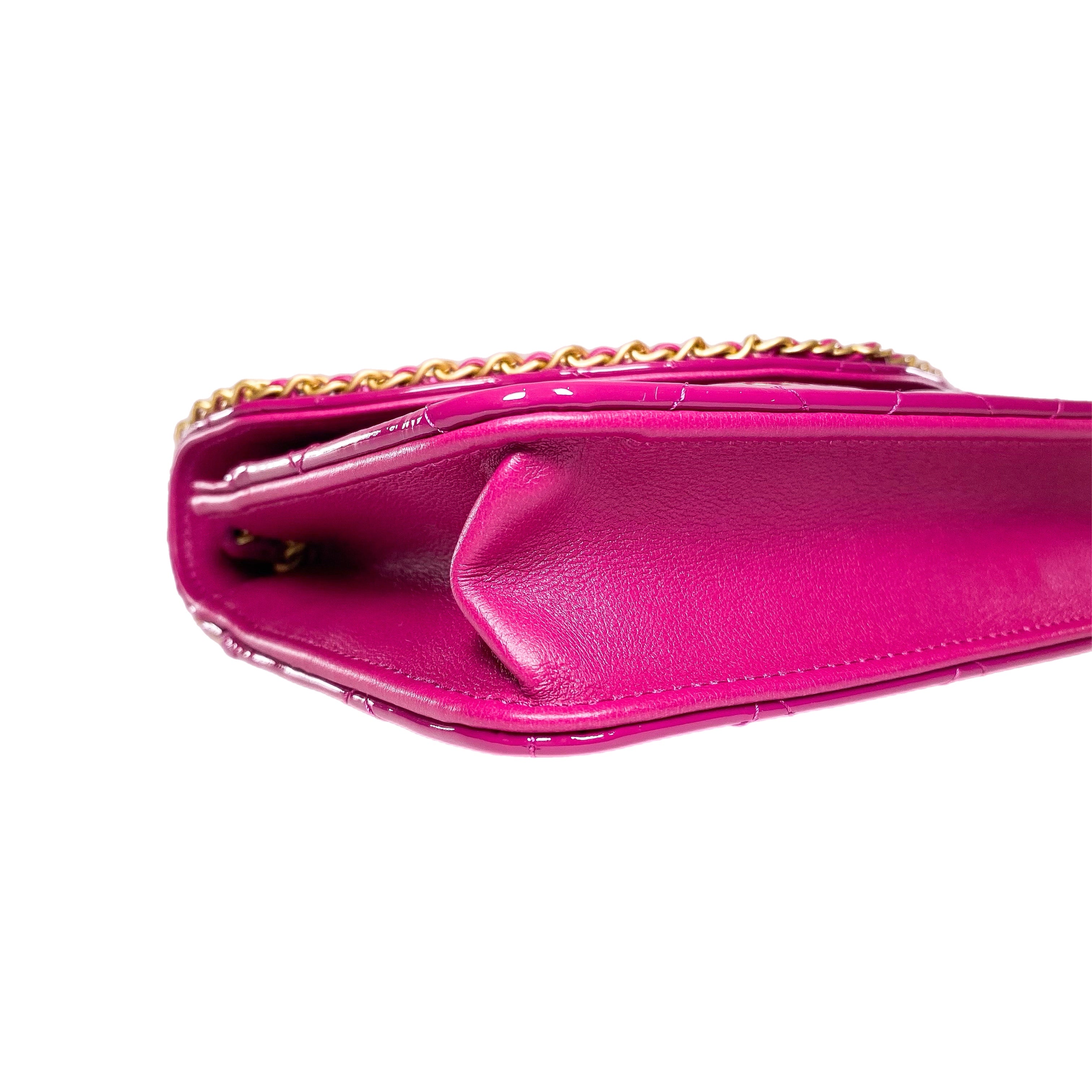 Chanel Fuchsia Patent Chain Heart Wallet on Chain