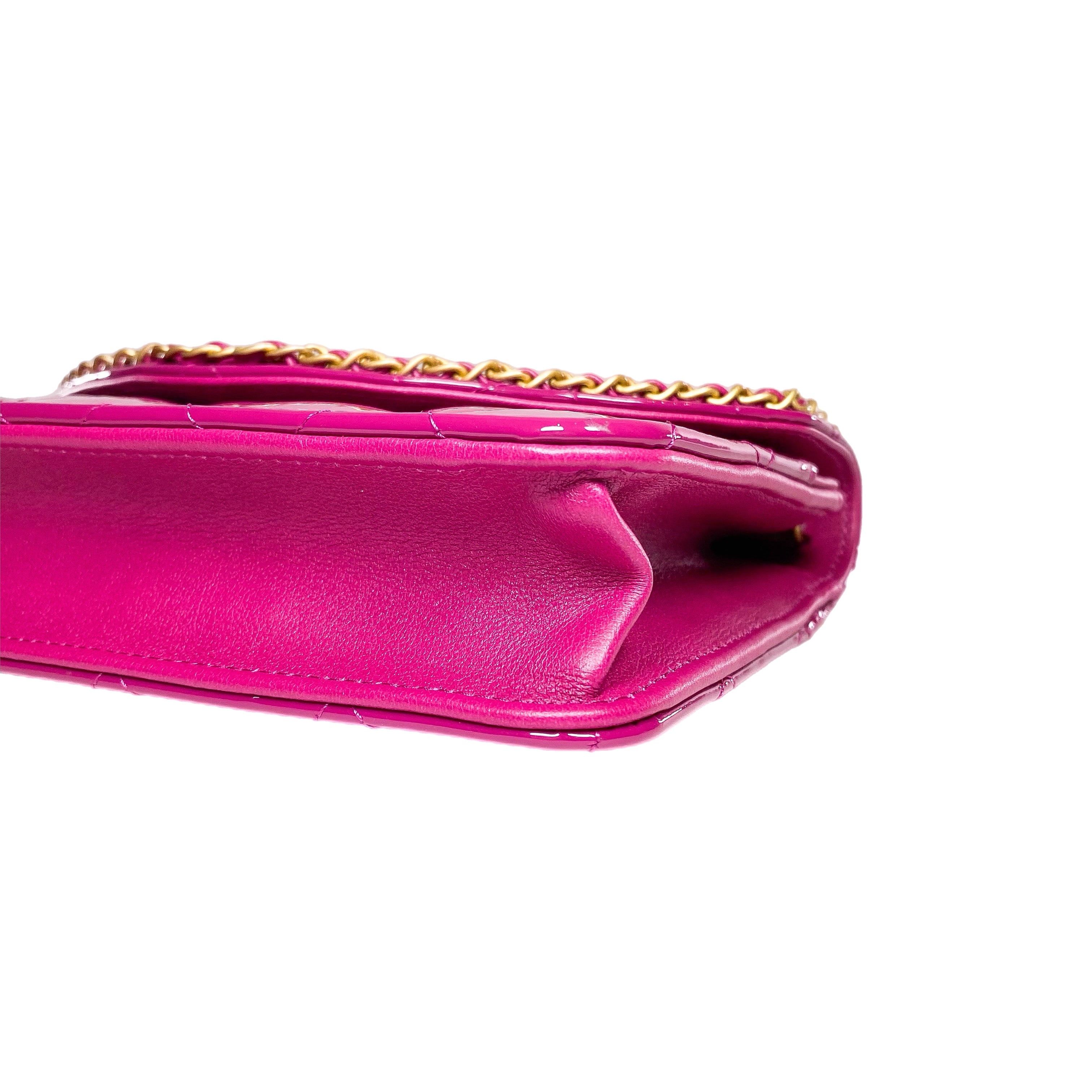 Chanel Fuchsia Patent Chain Heart Wallet on Chain