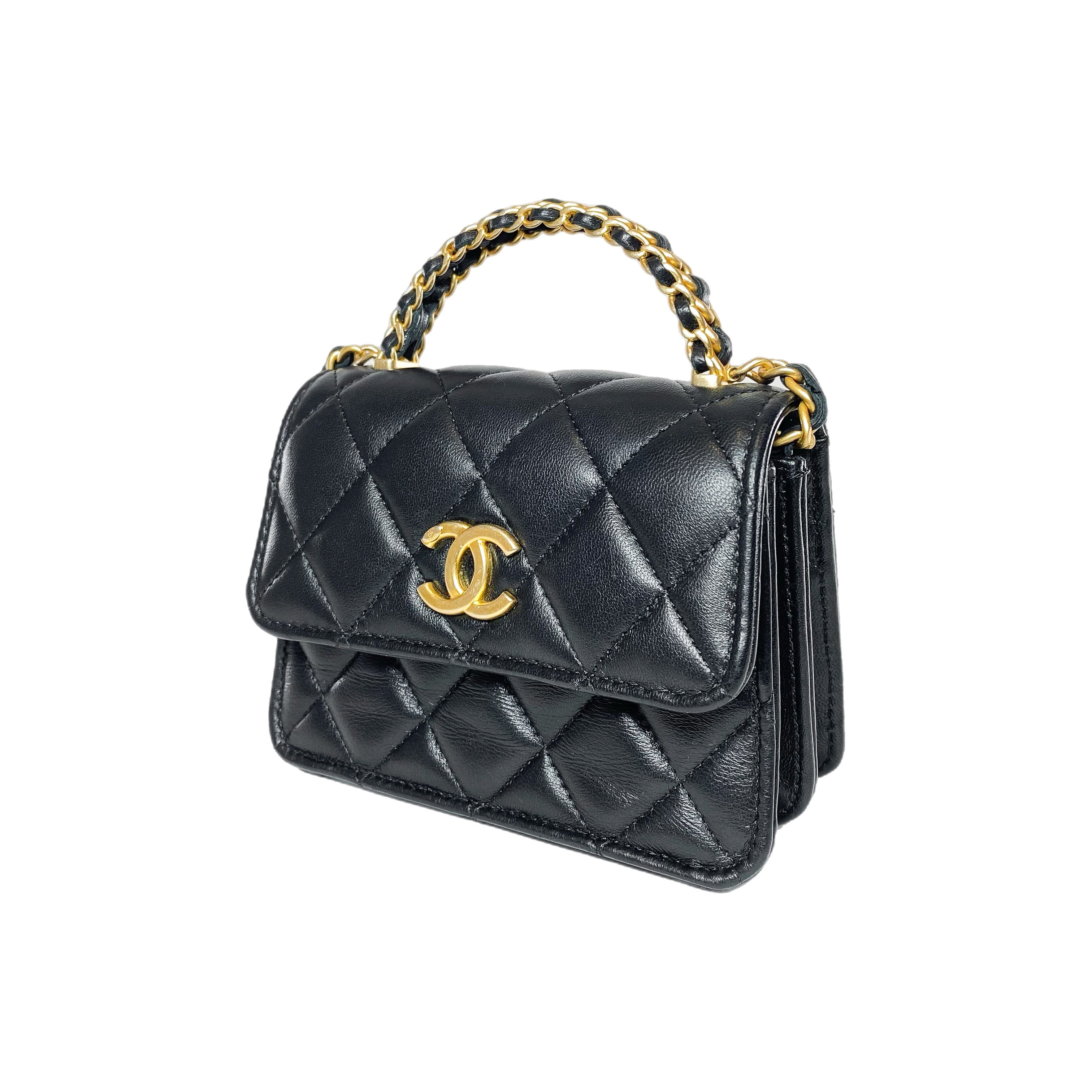 Chanel Black Chain Top Handle Clutch with Chain