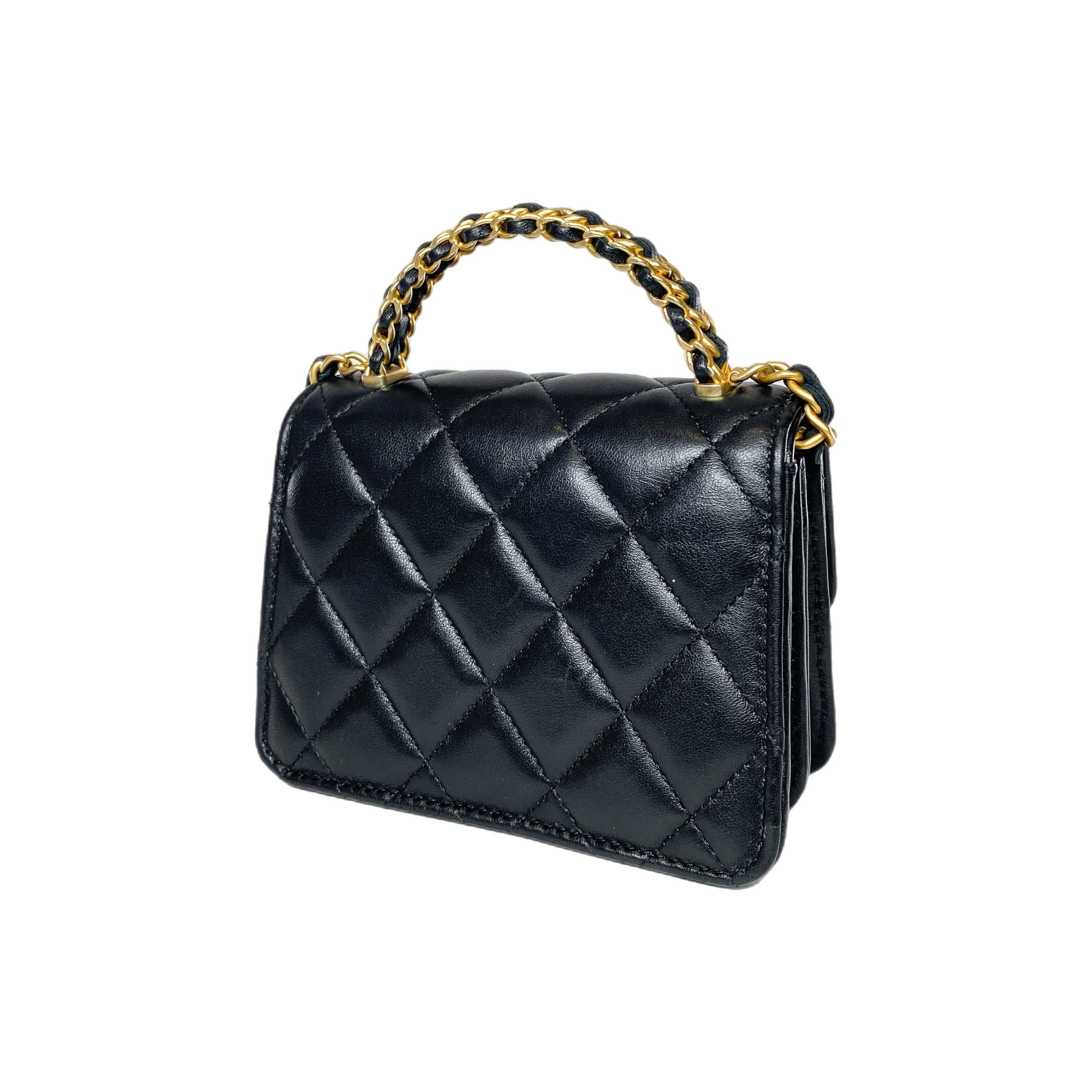 Chanel Black Chain Top Handle Clutch with Chain