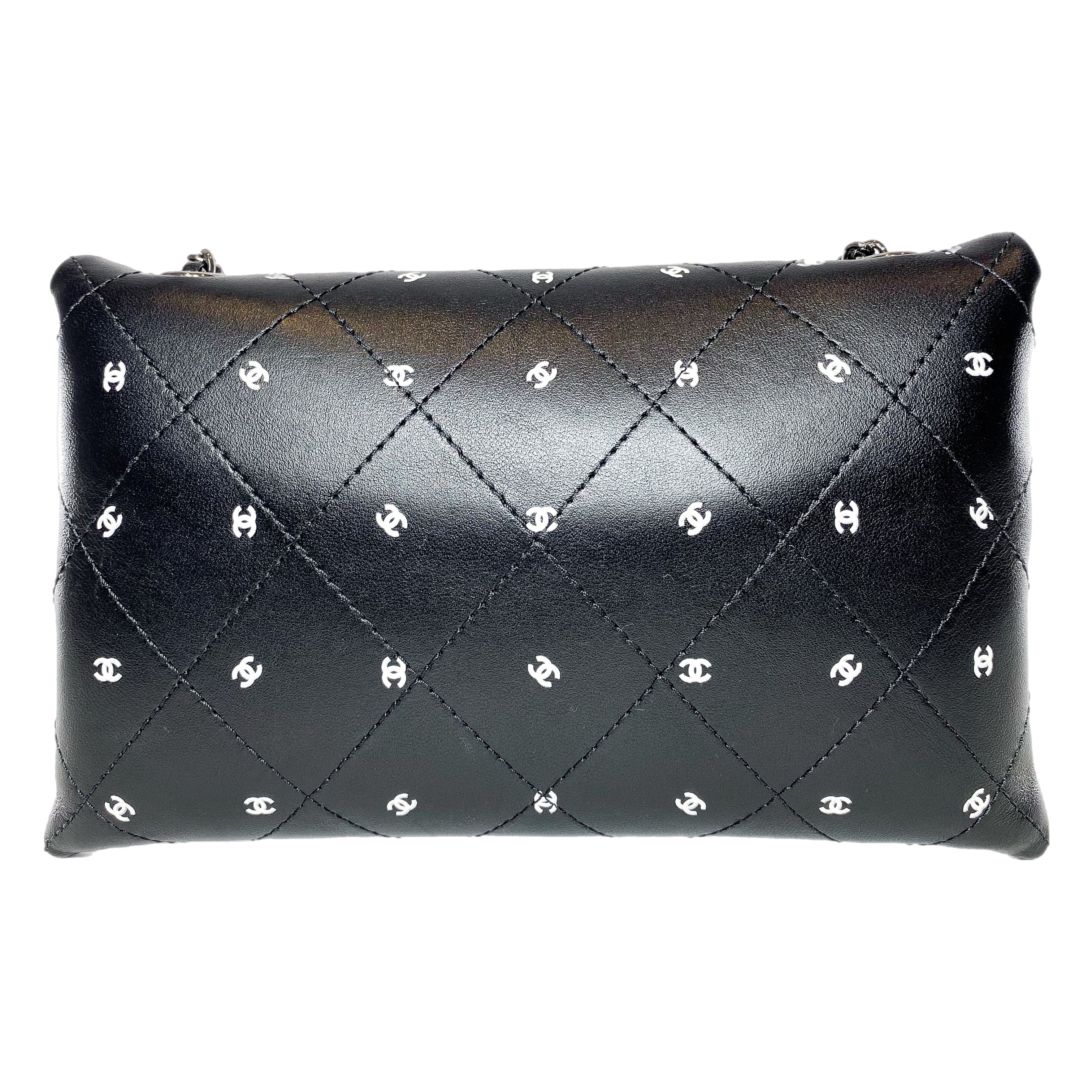 Chanel Black Printed Logo CC Envelope Clutch with Chain