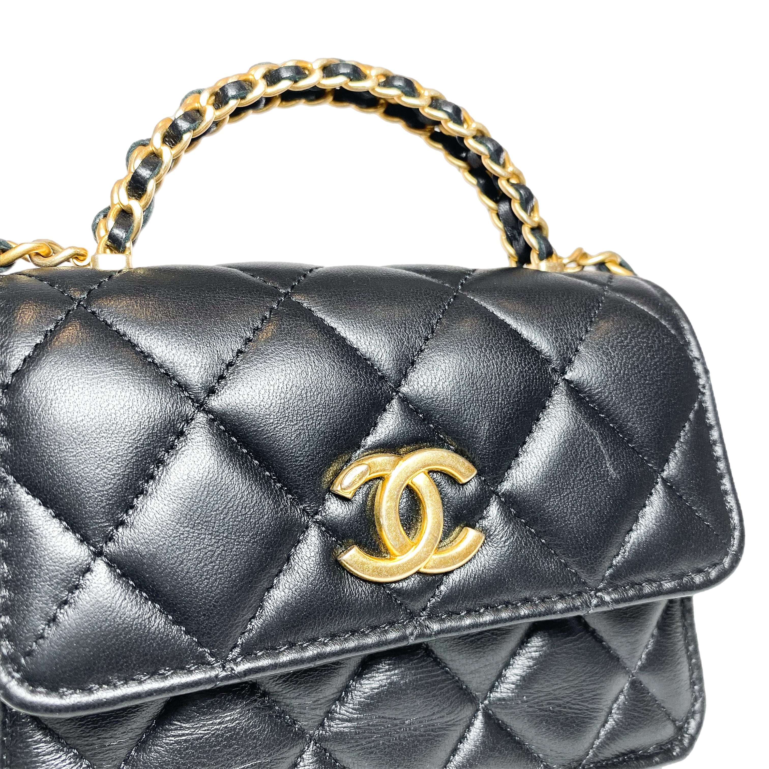 Chanel Black Chain Top Handle Clutch with Chain