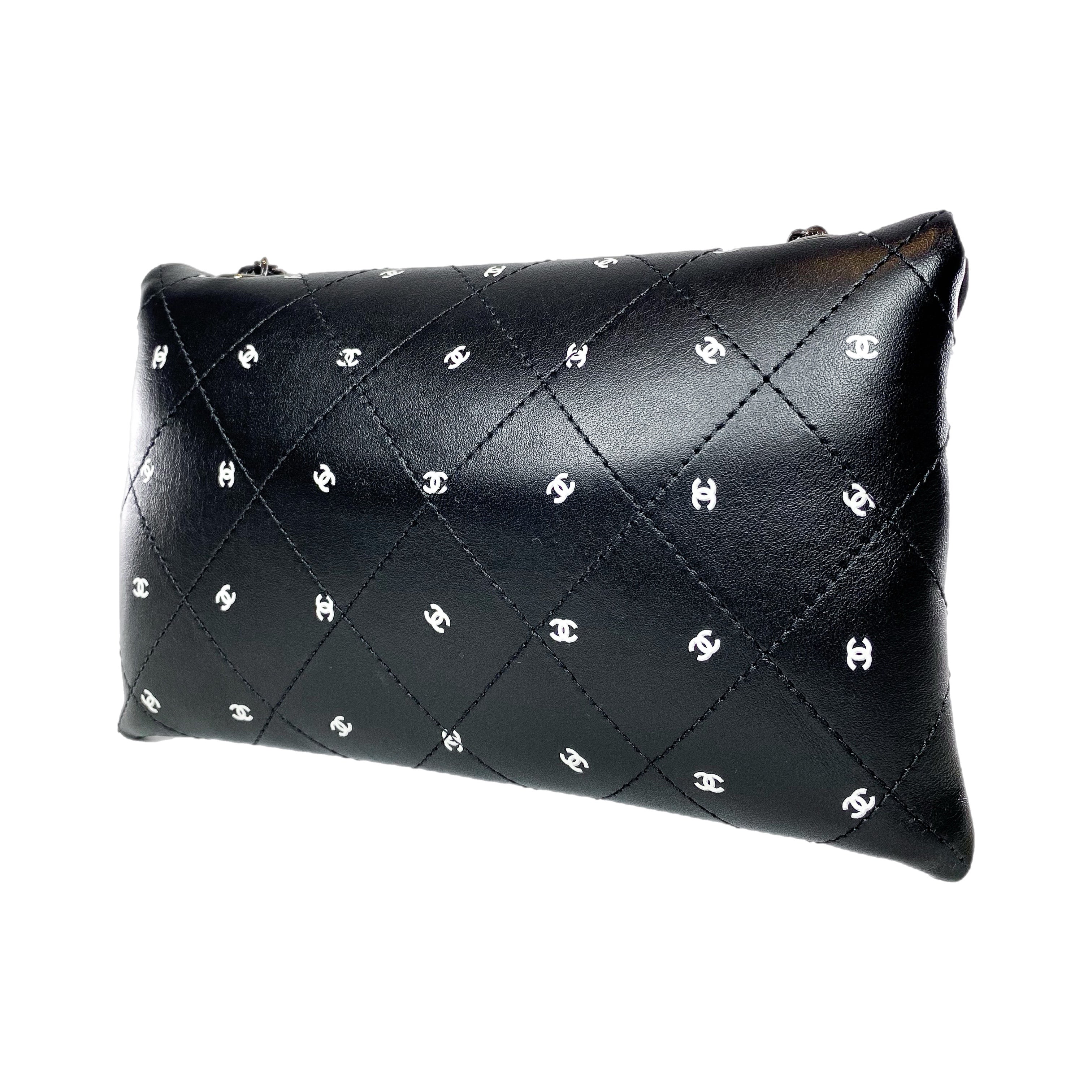 Chanel Black Printed Logo CC Envelope Clutch with Chain