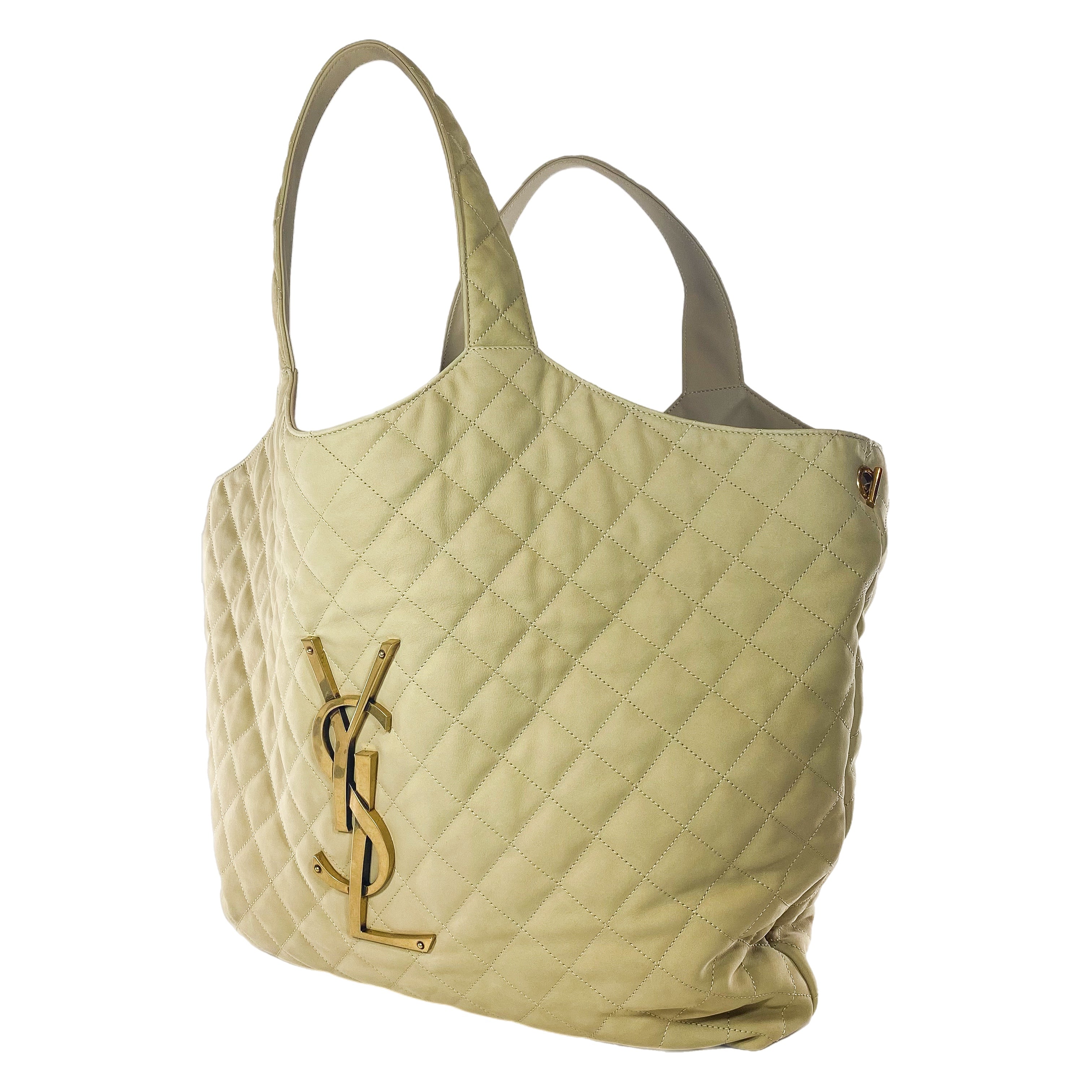 YSL Beige Nubuck Suede Quilted Maxi Icare Shopping Tote