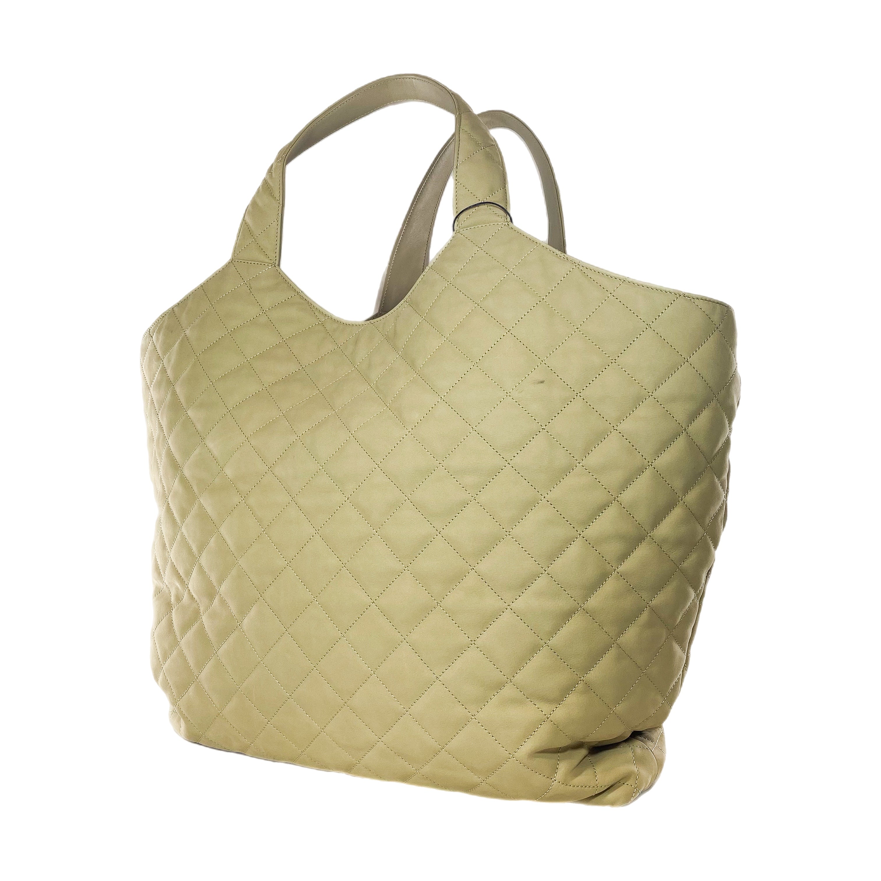 YSL Beige Nubuck Suede Quilted Maxi Icare Shopping Tote