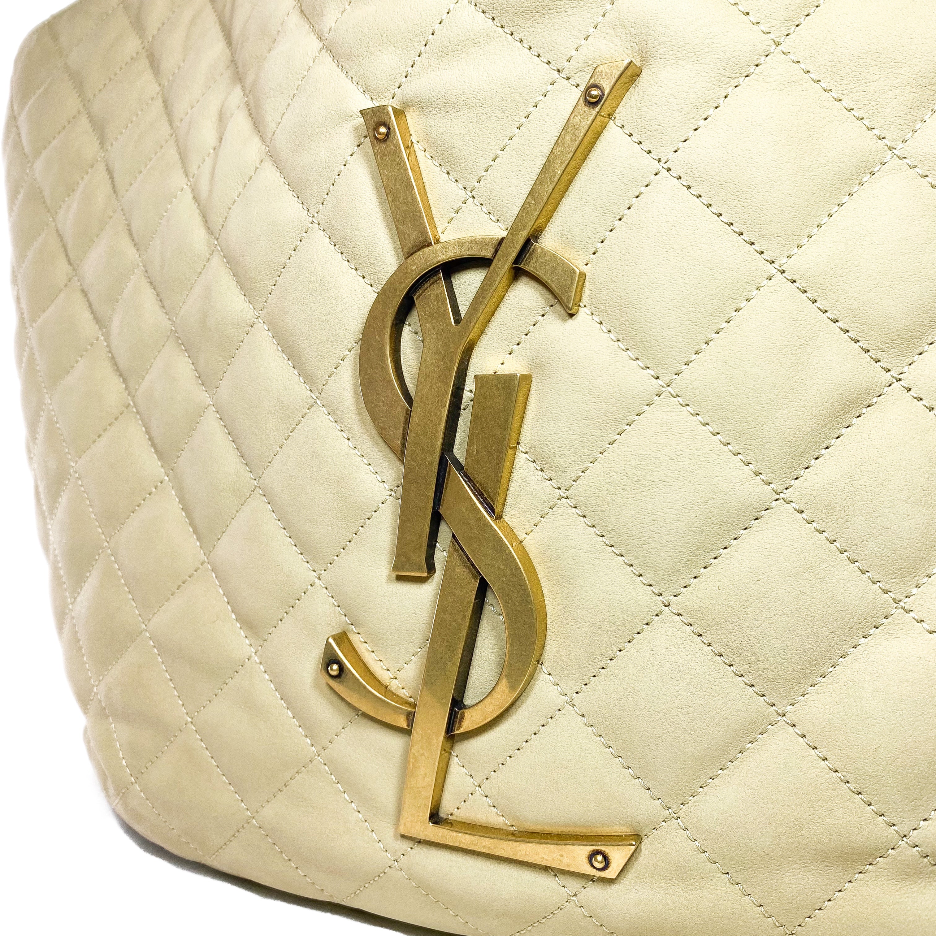 YSL Beige Nubuck Suede Quilted Maxi Icare Shopping Tote