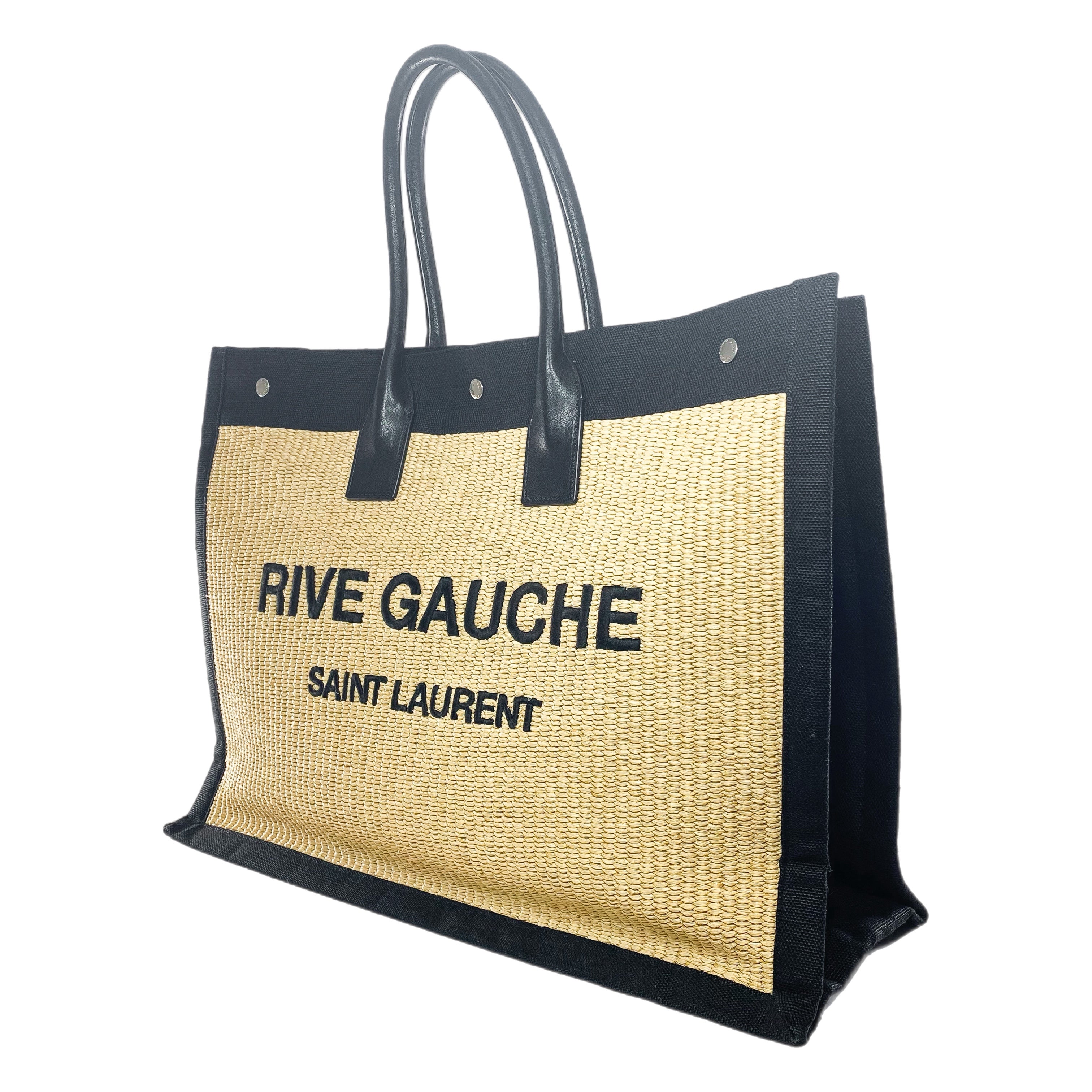 Saint Laurent Rive Gauche Beige Black Raffia Tote