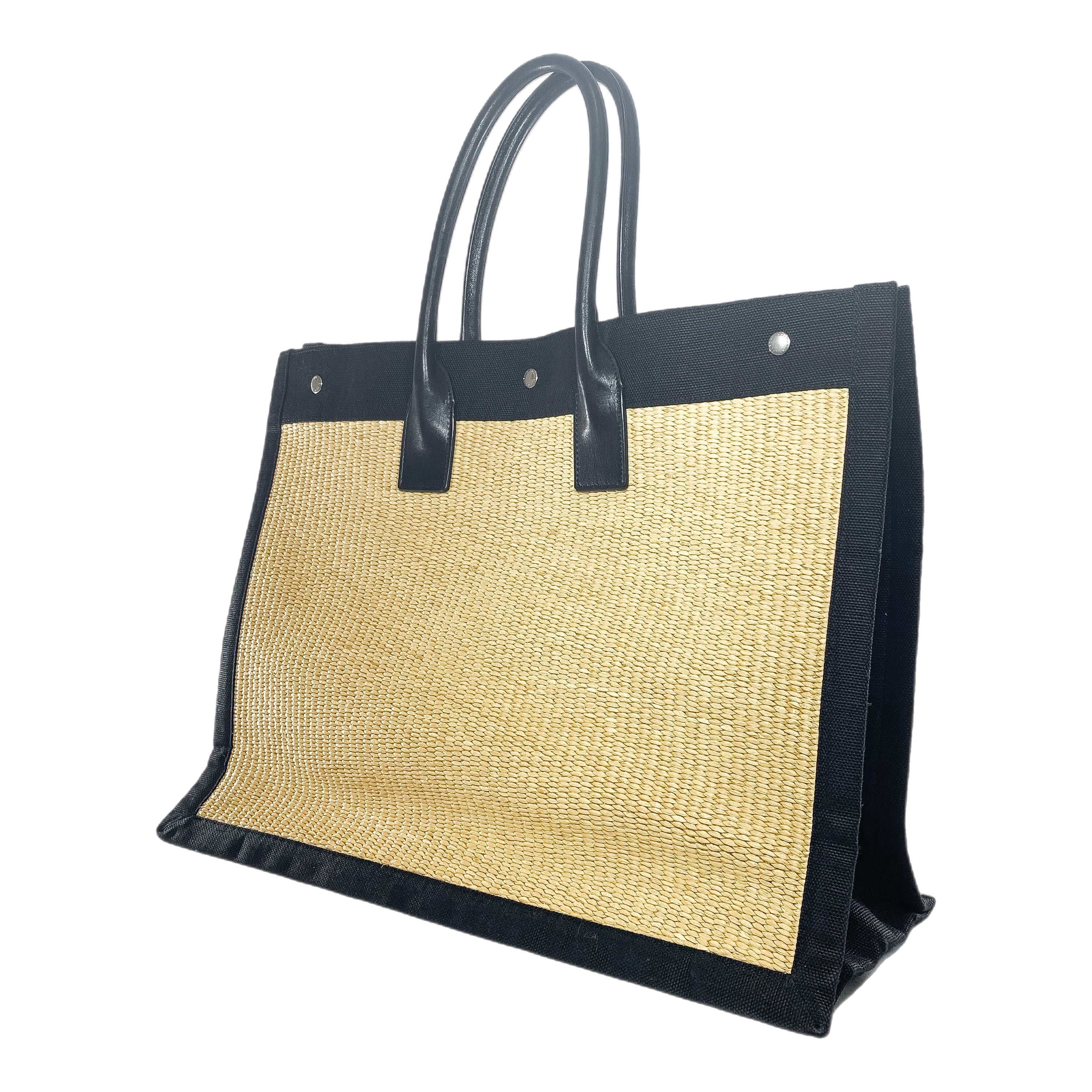 Saint Laurent Rive Gauche Beige Black Raffia Tote