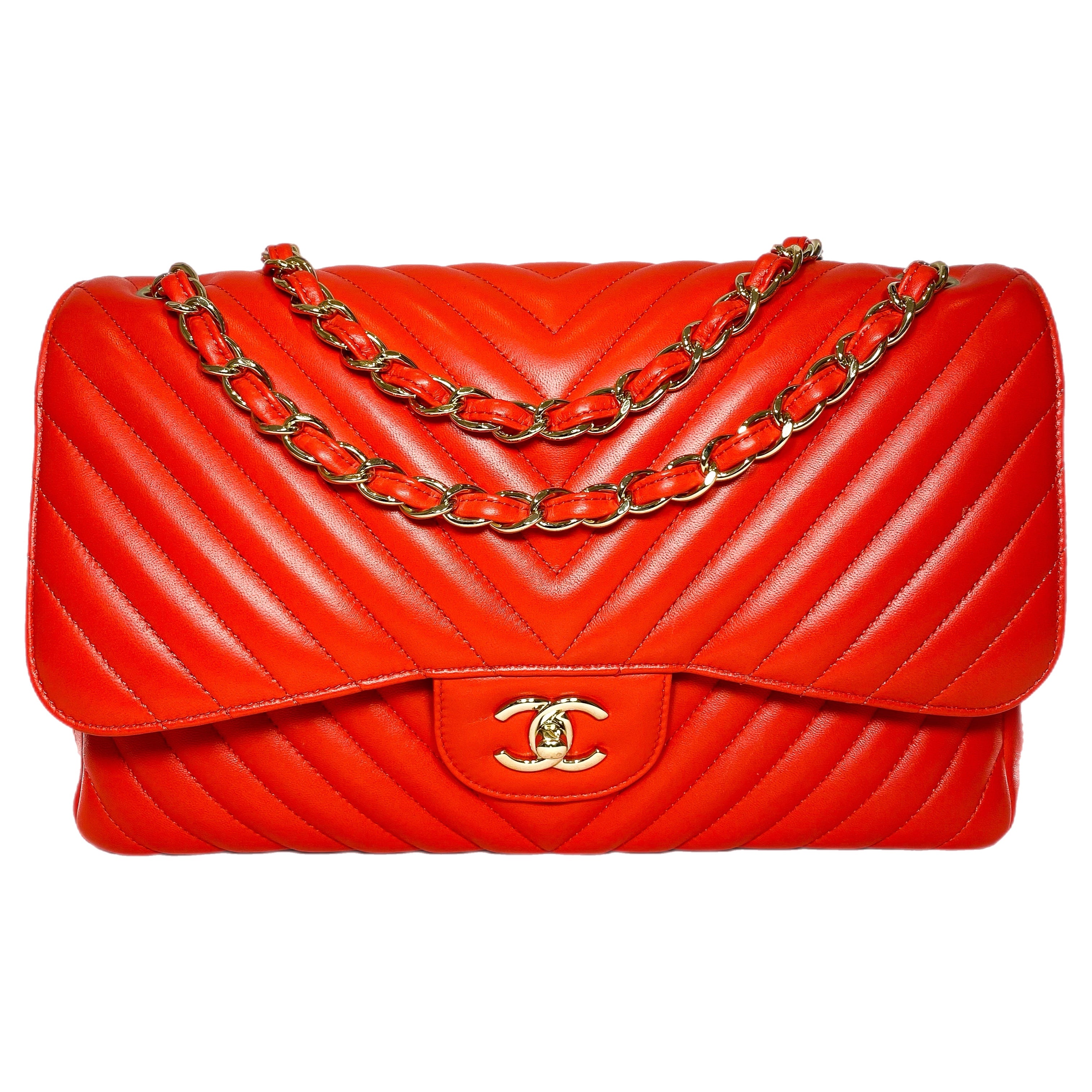 Chanel Red Jumbo Chevron Double Flap Bag Consign of the Times