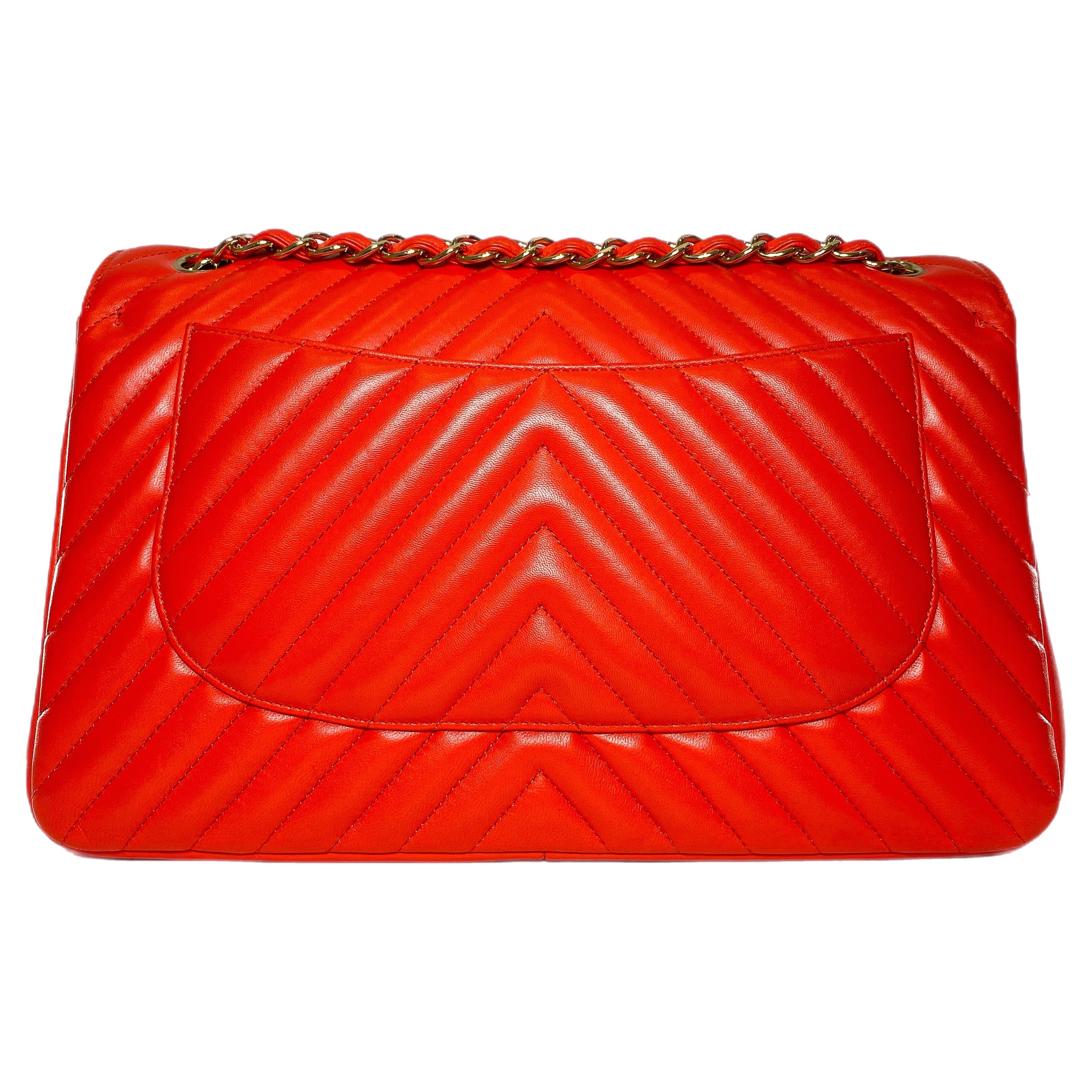 Chanel Red Jumbo Chevron Double Flap Bag