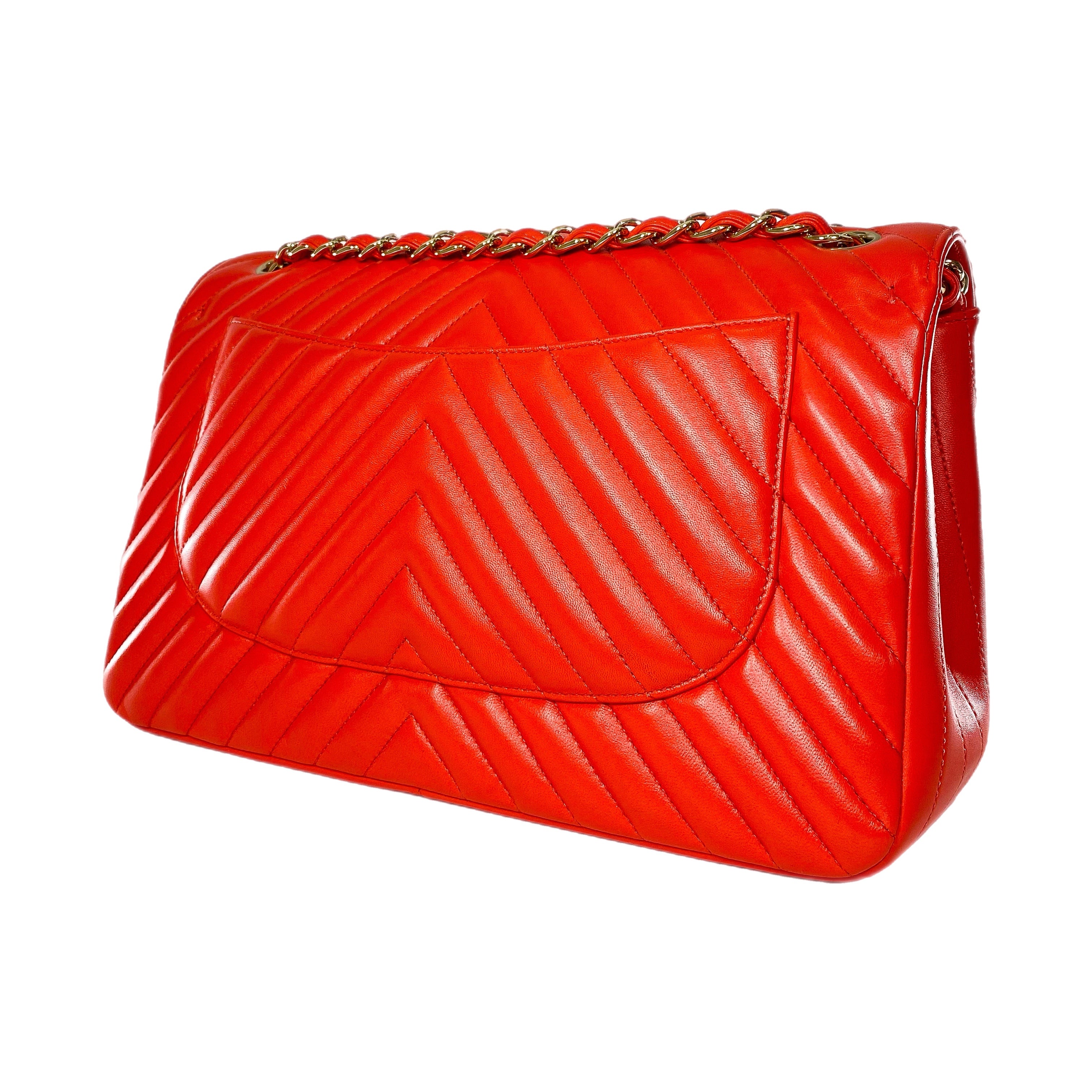 Chanel Red Jumbo Chevron Double Flap Bag