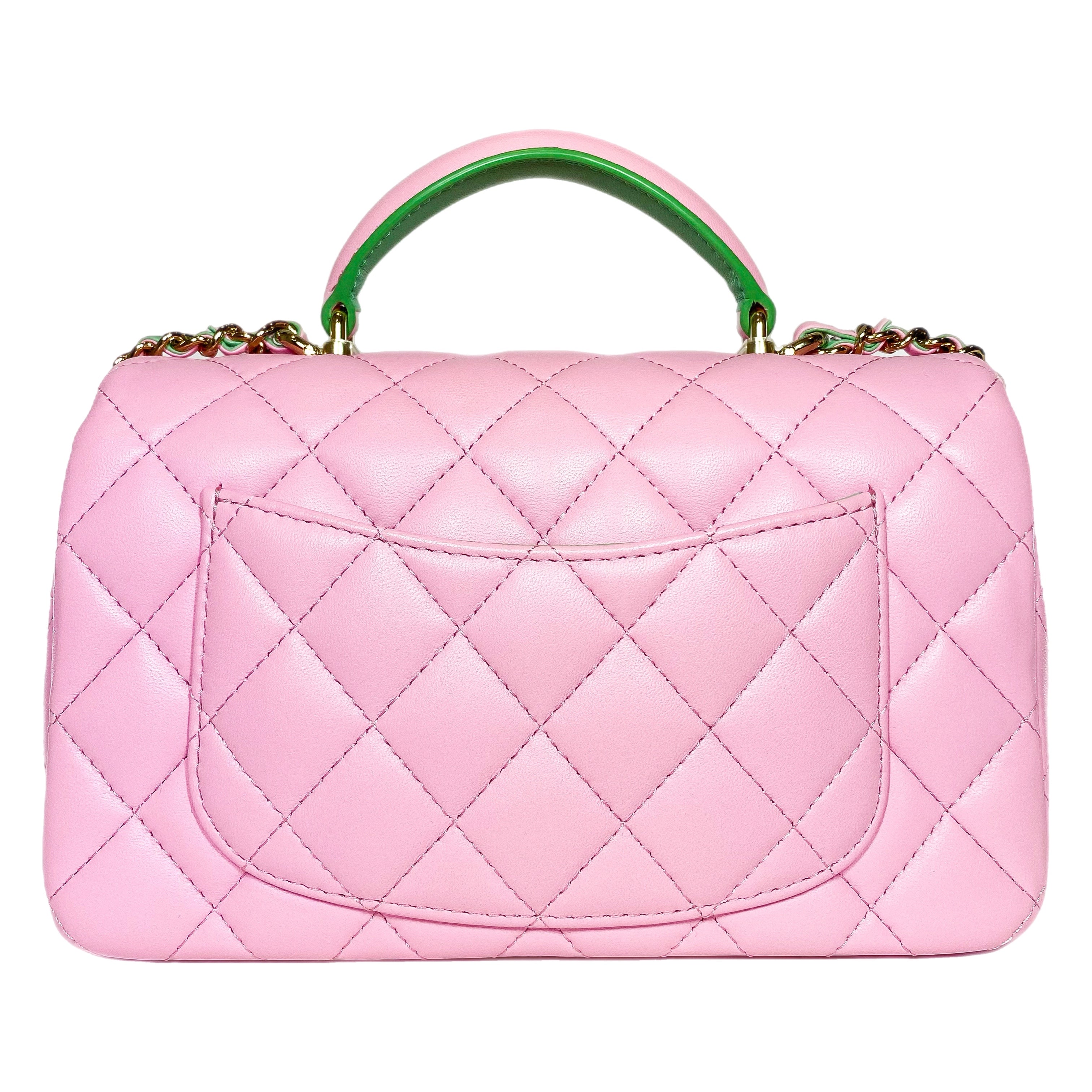 Chanel Pink Green Mini Top Handle Flap Bag