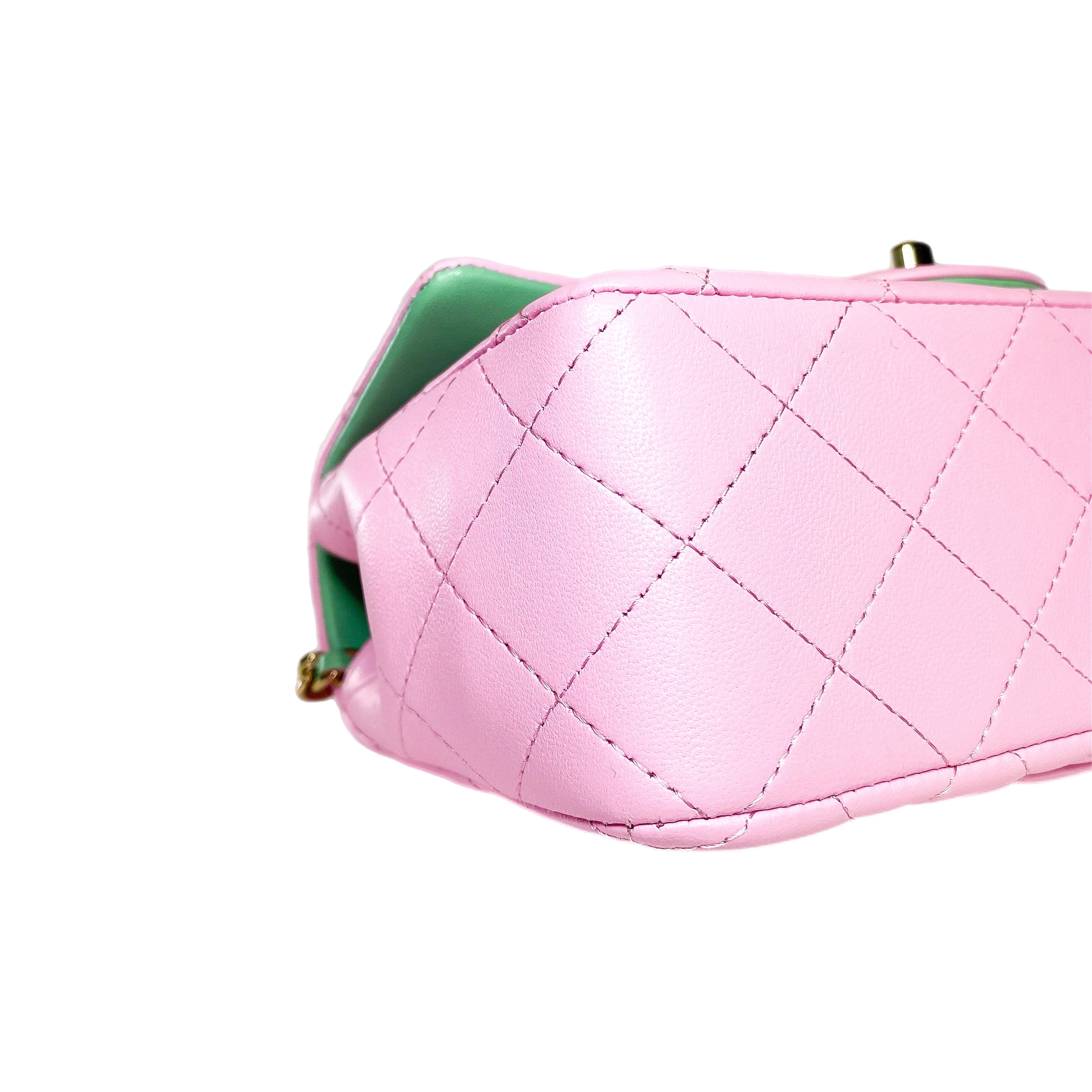 Chanel Pink Green Mini Top Handle Flap Bag