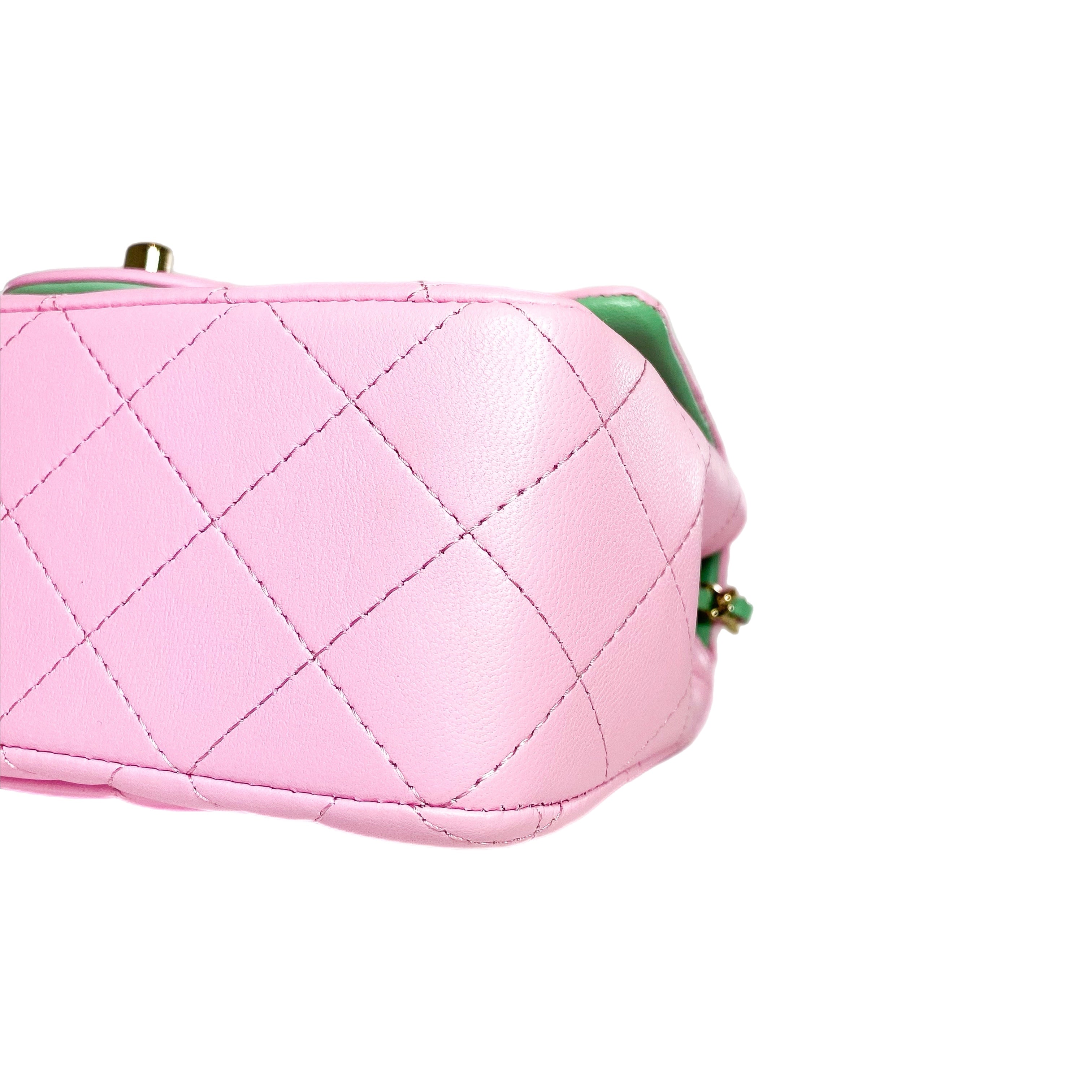 Chanel Pink Green Mini Top Handle Flap Bag