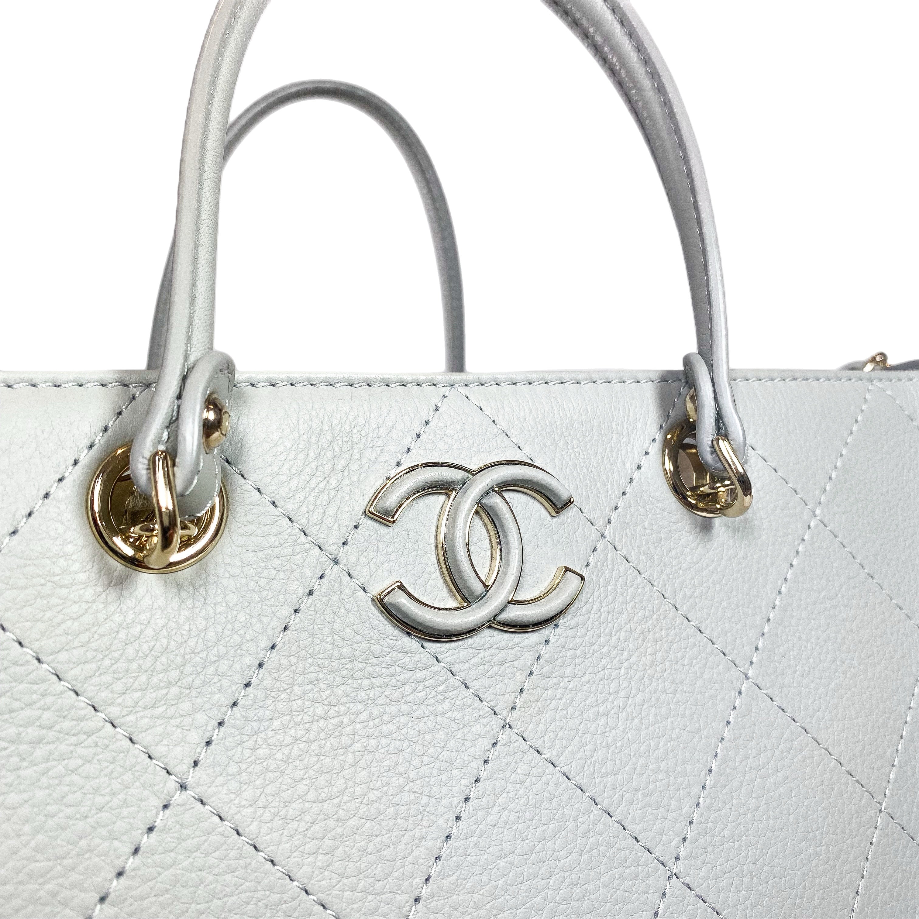 Chanel Gray Stitched Medium Shopping Tote