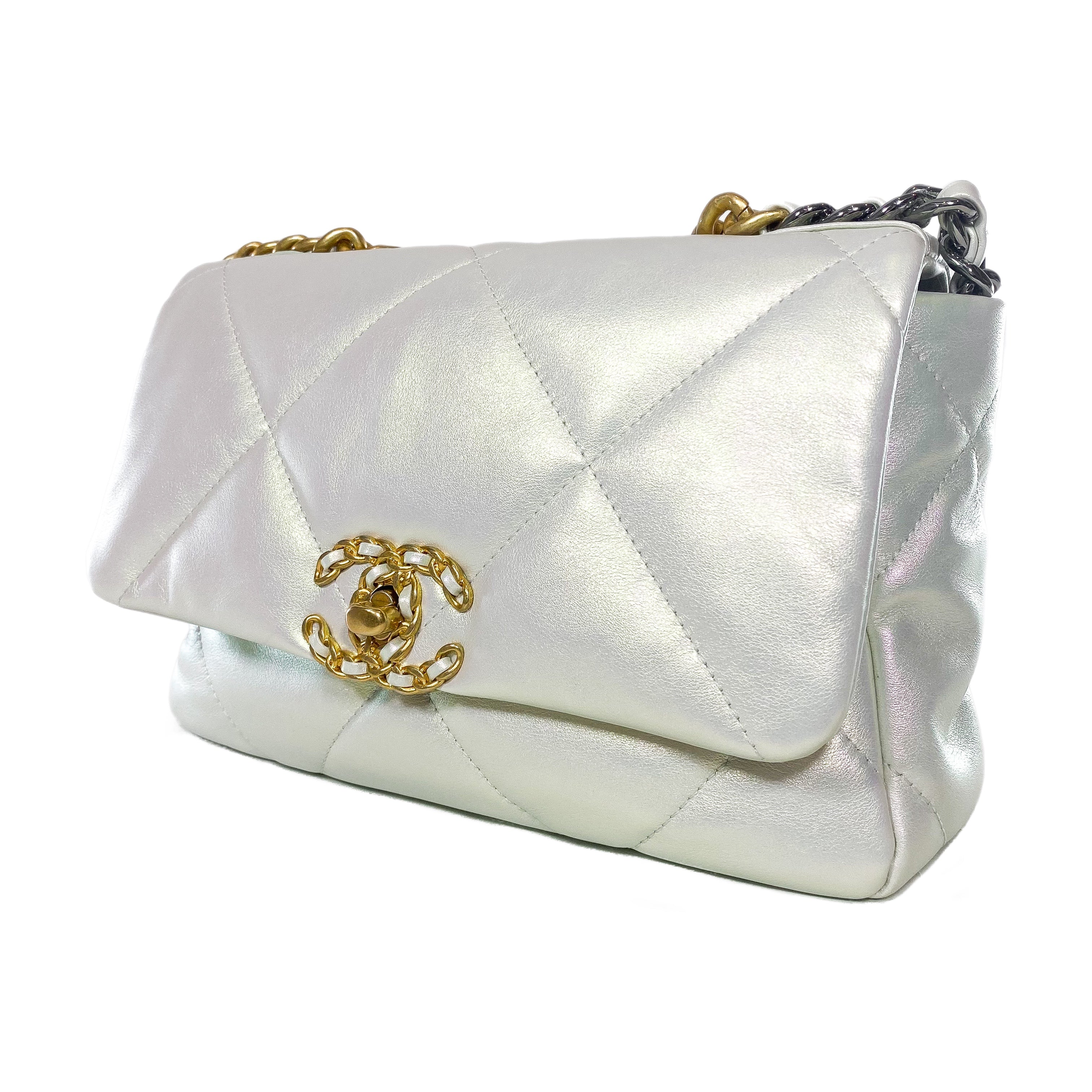 Chanel 19 Iridescent White Medium Flap Bag