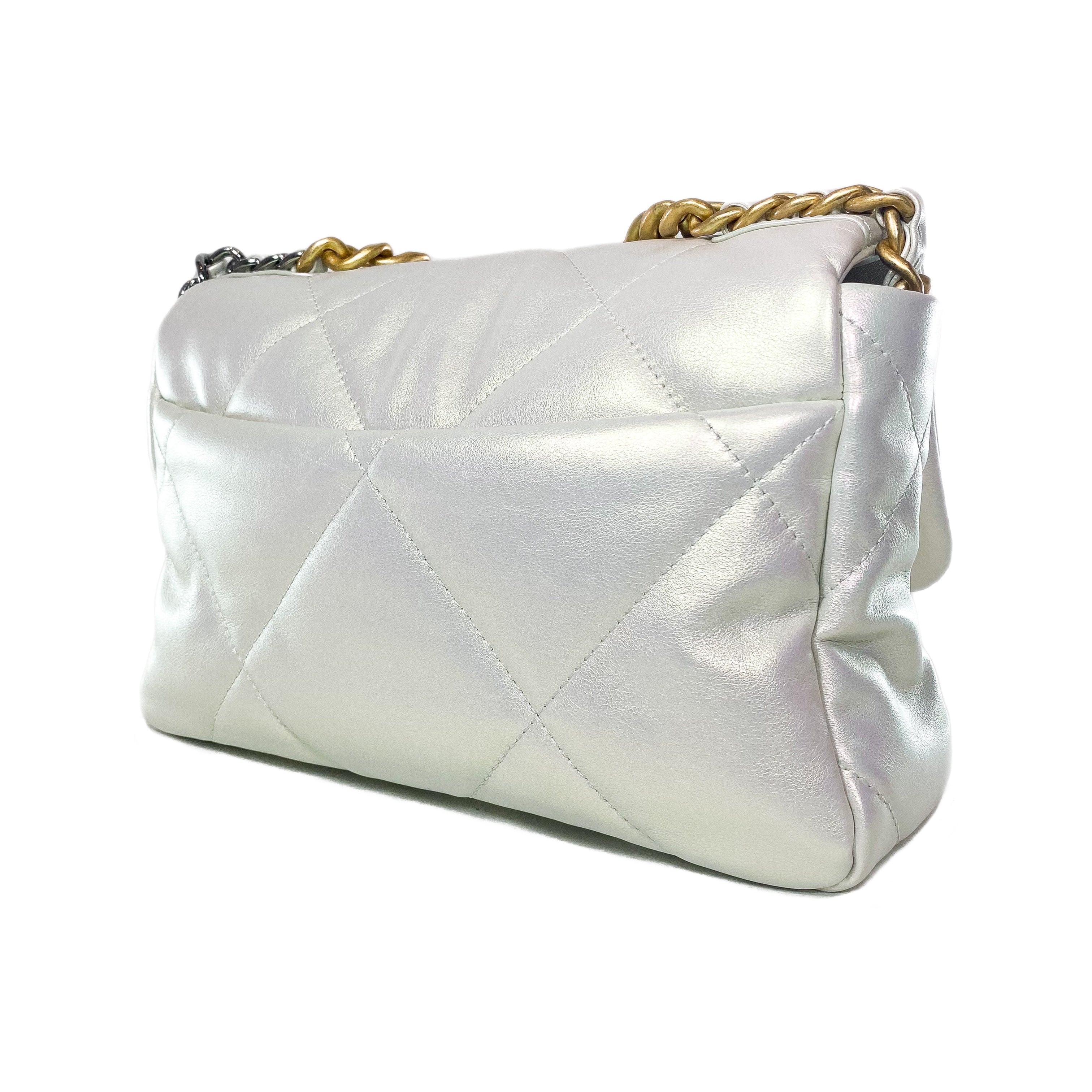 Chanel 19 Iridescent White Medium Flap Bag