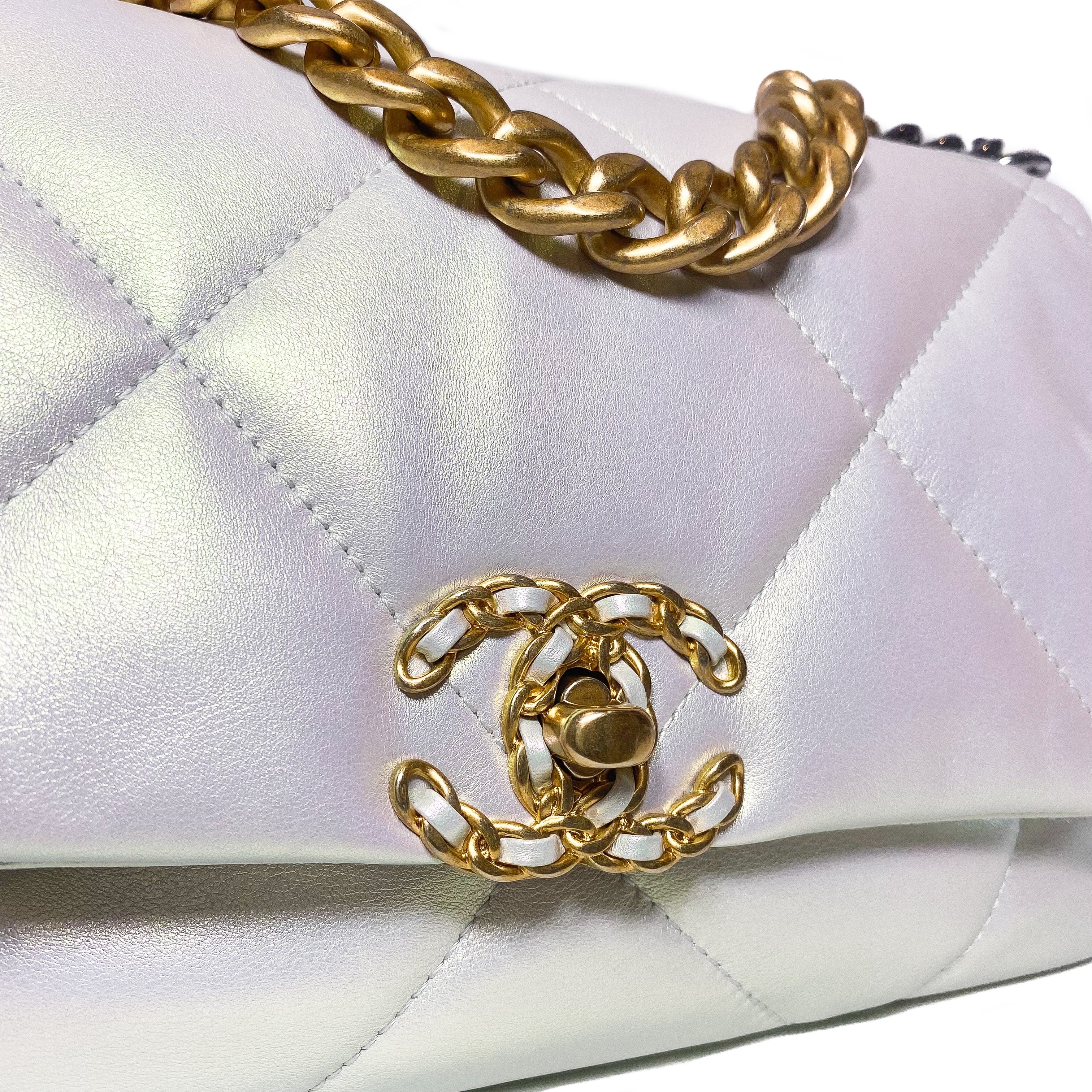 Chanel 19 Iridescent White Medium Flap Bag