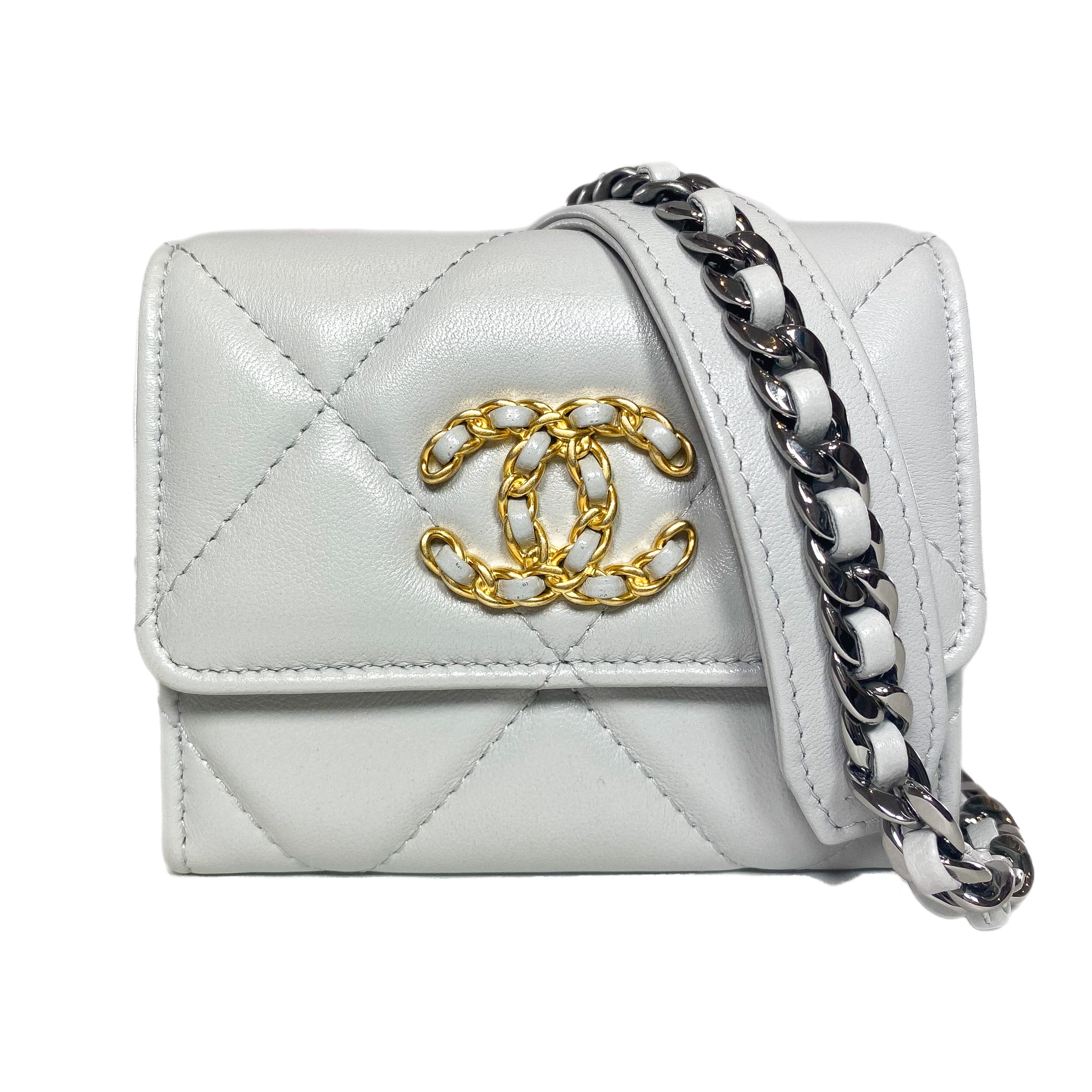 Chanel 19 Gray Quilted Flap Coin Purse with Chain Consign of the Times