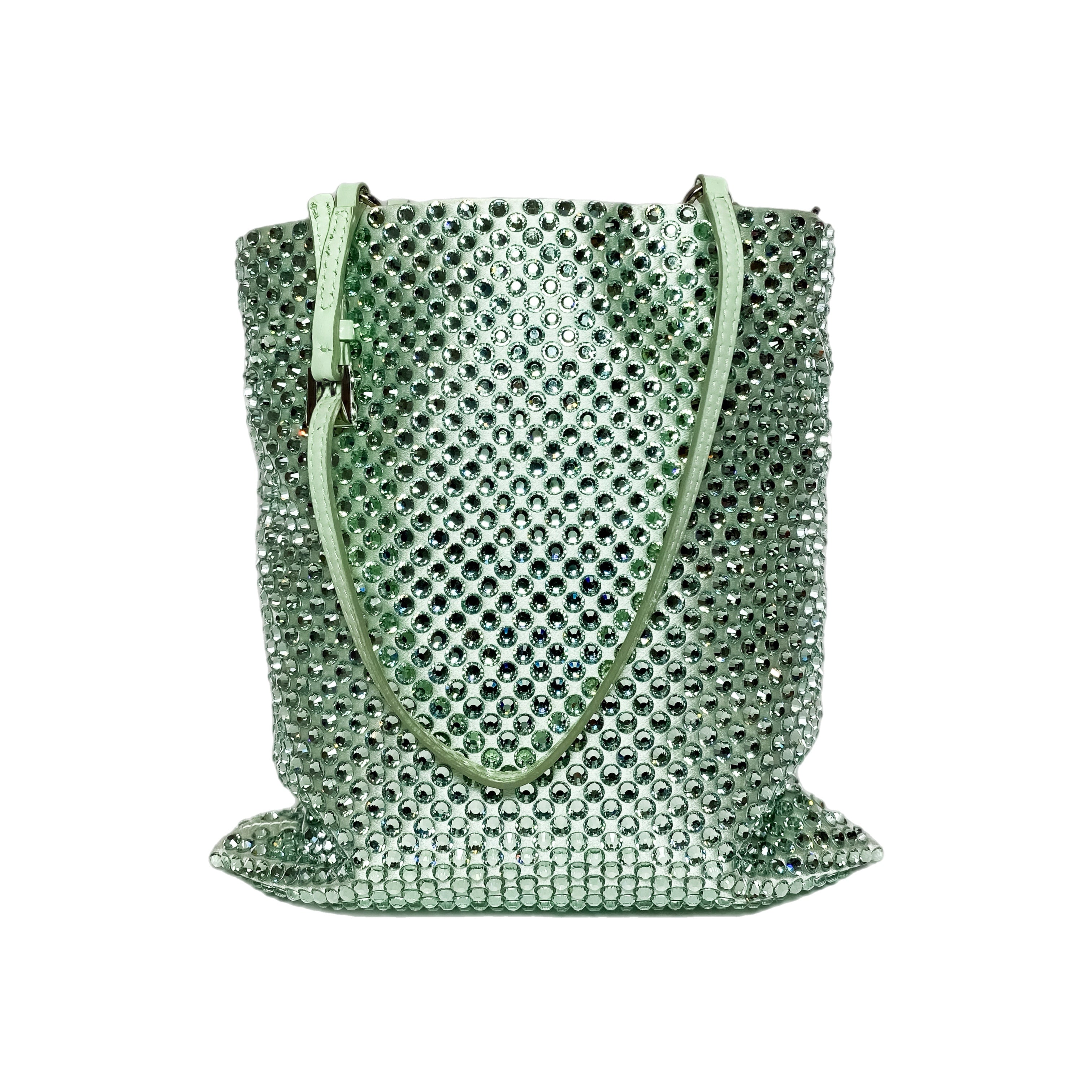 Prada GREEN METAL TRIANGLE LOGO CHAIN CROSSBODY